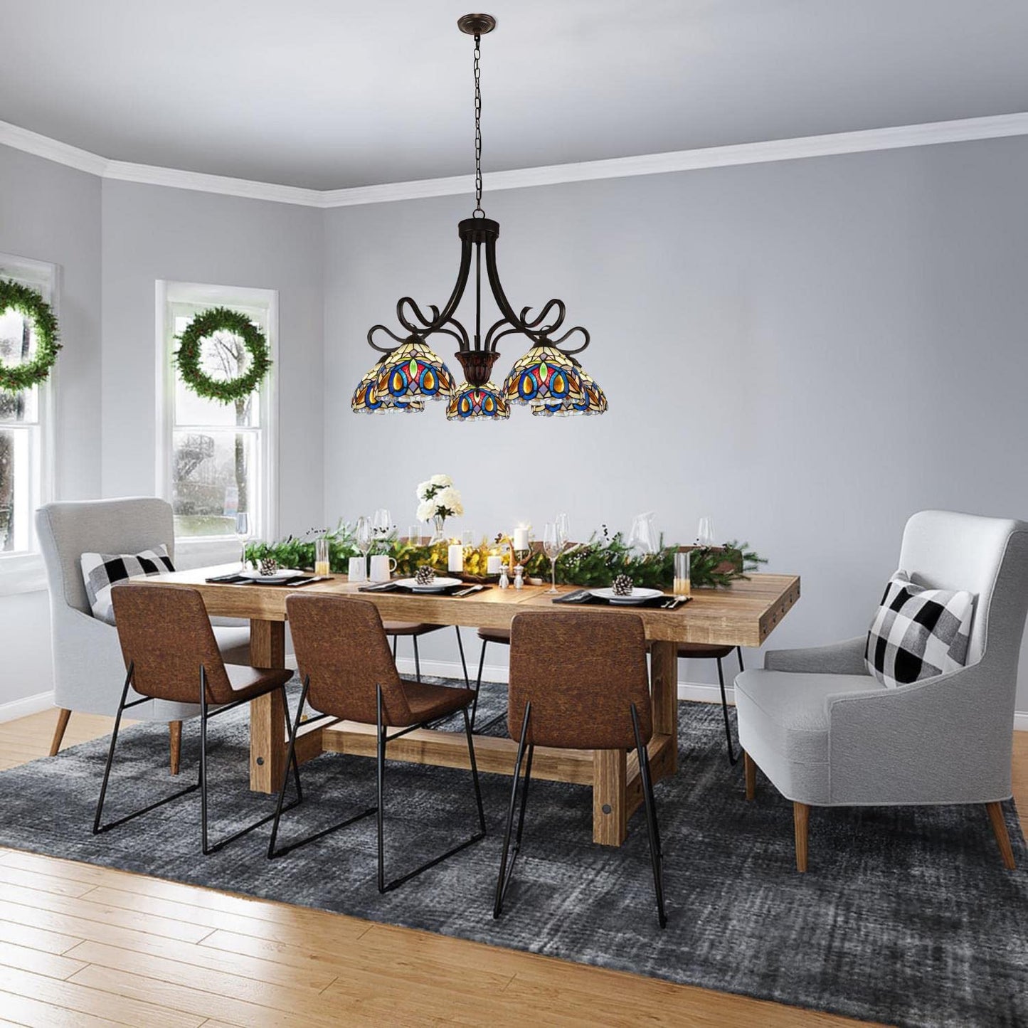 Chloe Lighting Tiffany-Style Chandelier, 5 Light, Dark Bronze, 27in Wide, Multicolor, Model CH3T353BV27-DD5