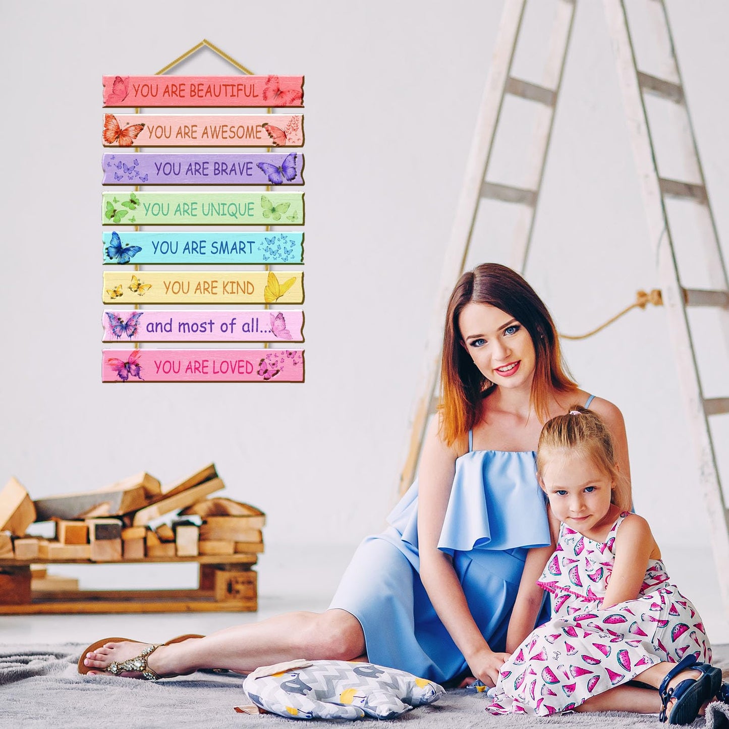 Rutiyoka Butterfly Room Decor for Girls Bedroom Wall Rainbow Inspirational Art Kids Wood Decorations Little Girl Nursery Toddler Sign