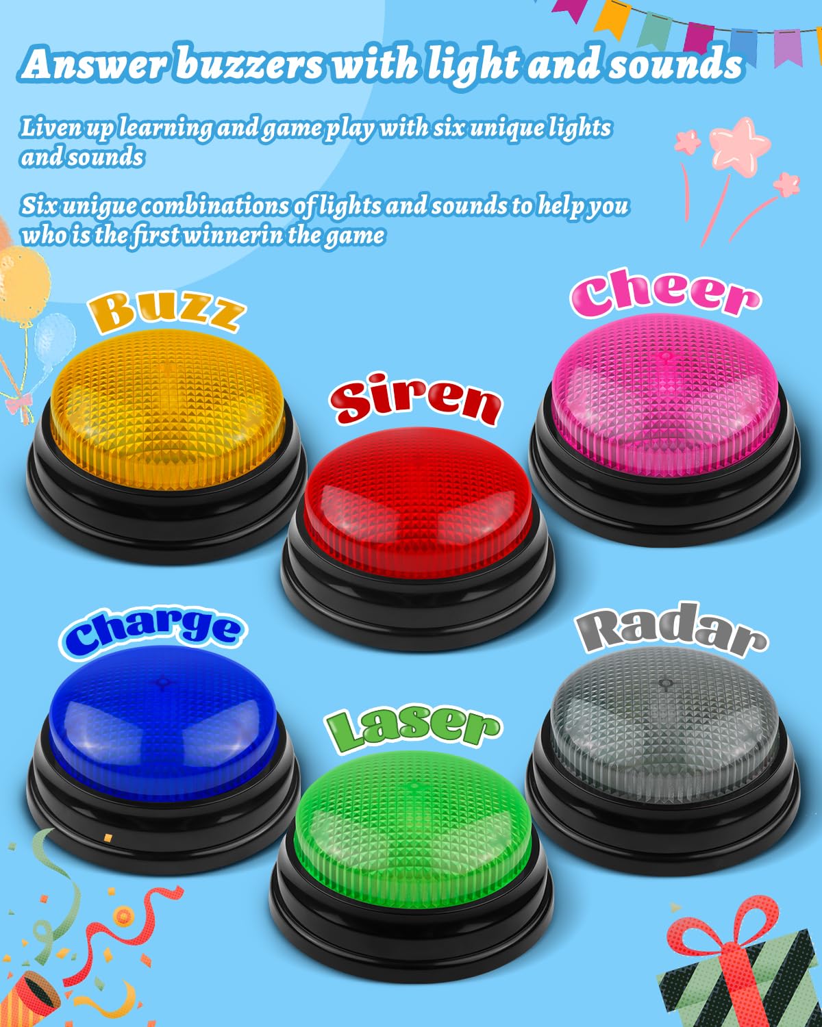 IBLESSU 6-Pack Buzzers for Trivia Games, Family Feud Jeopardy Buzzer, Game Buzzers with Lights and Sound, Answer Buzzers for Classroom, Buzzer for Game Show, Quizzes Party and Trivia Nights