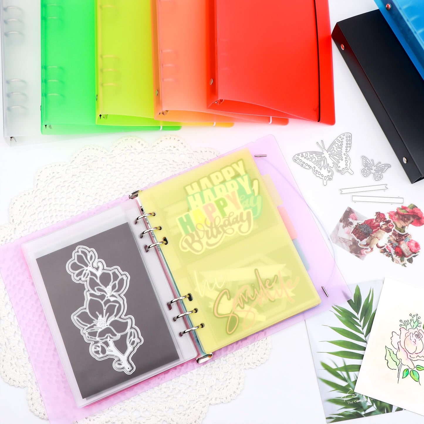BAOFALI A5 6 Ring Die Storage Book Binder Die and Stamp Storage Folder Page Protectors 1 Cover with 25 Sheets Pockets Set Organizer Collection Case Template Holder DIY Scrapbooking Storing（Red）