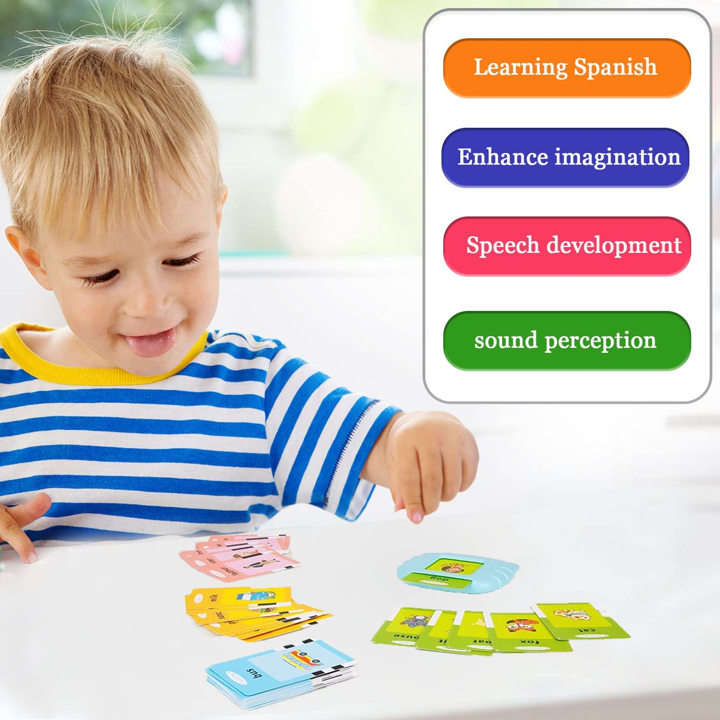 Startcan Spanish & English Talking Flash Cards for Toddlers 1 2 3 4 5 6, Audible Toys for Kids to Learn Spanish - 258 Cards and 516 Words(Pink)