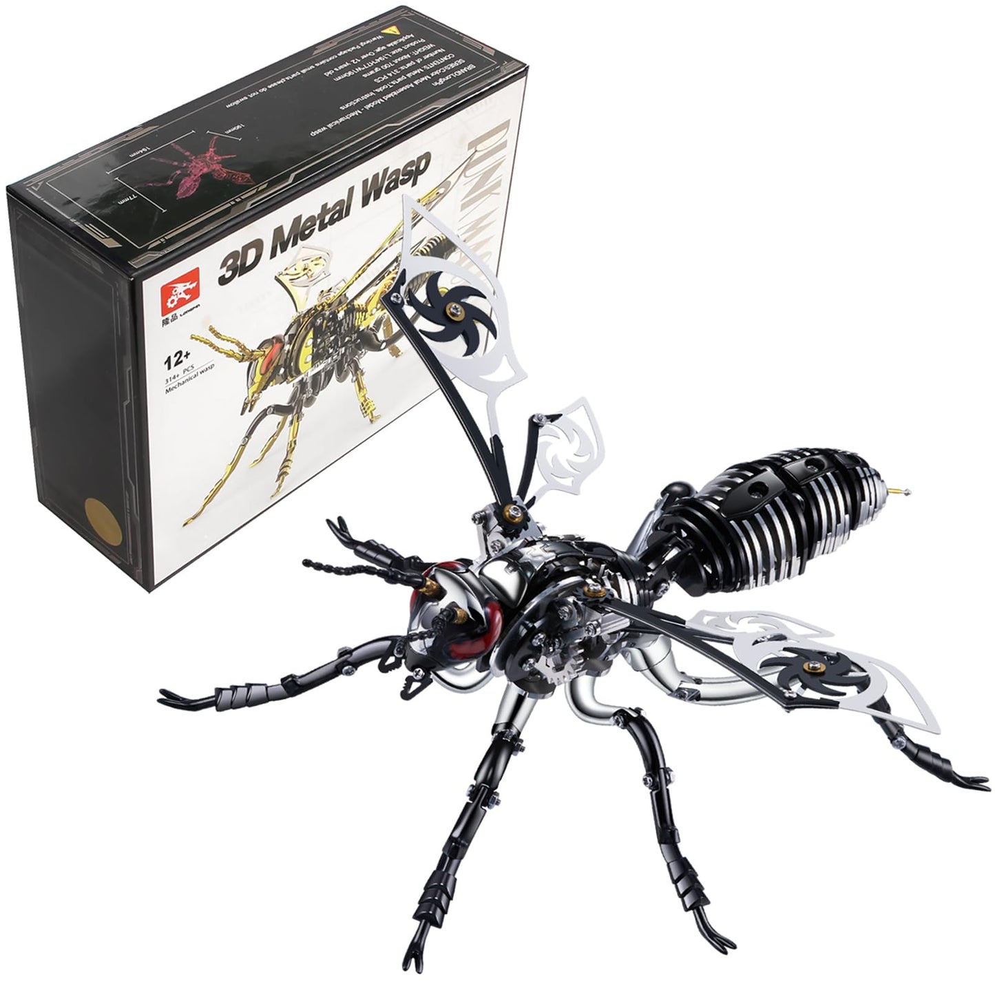 3D Metal Wasp Puzzles for Adults, Black Model Kits Mechanical Building Blocks, Difficult DIY for Assembly Gifts for Men