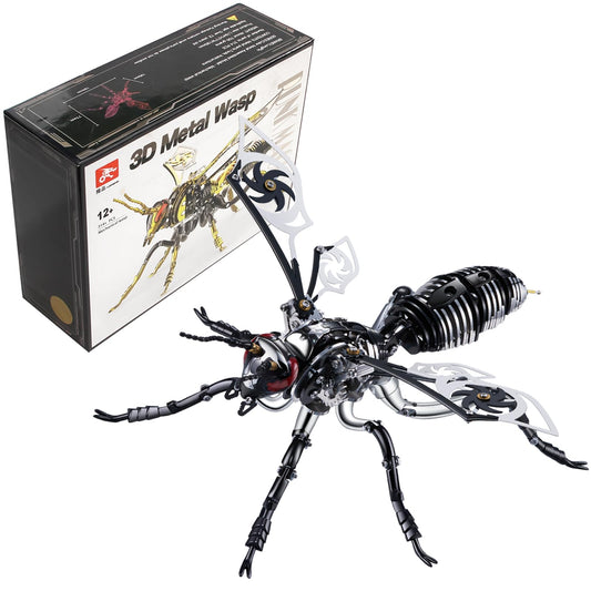 3D Metal Wasp Puzzles for Adults, Black Model Kits Mechanical Building Blocks, Difficult DIY for Assembly Gifts for Men