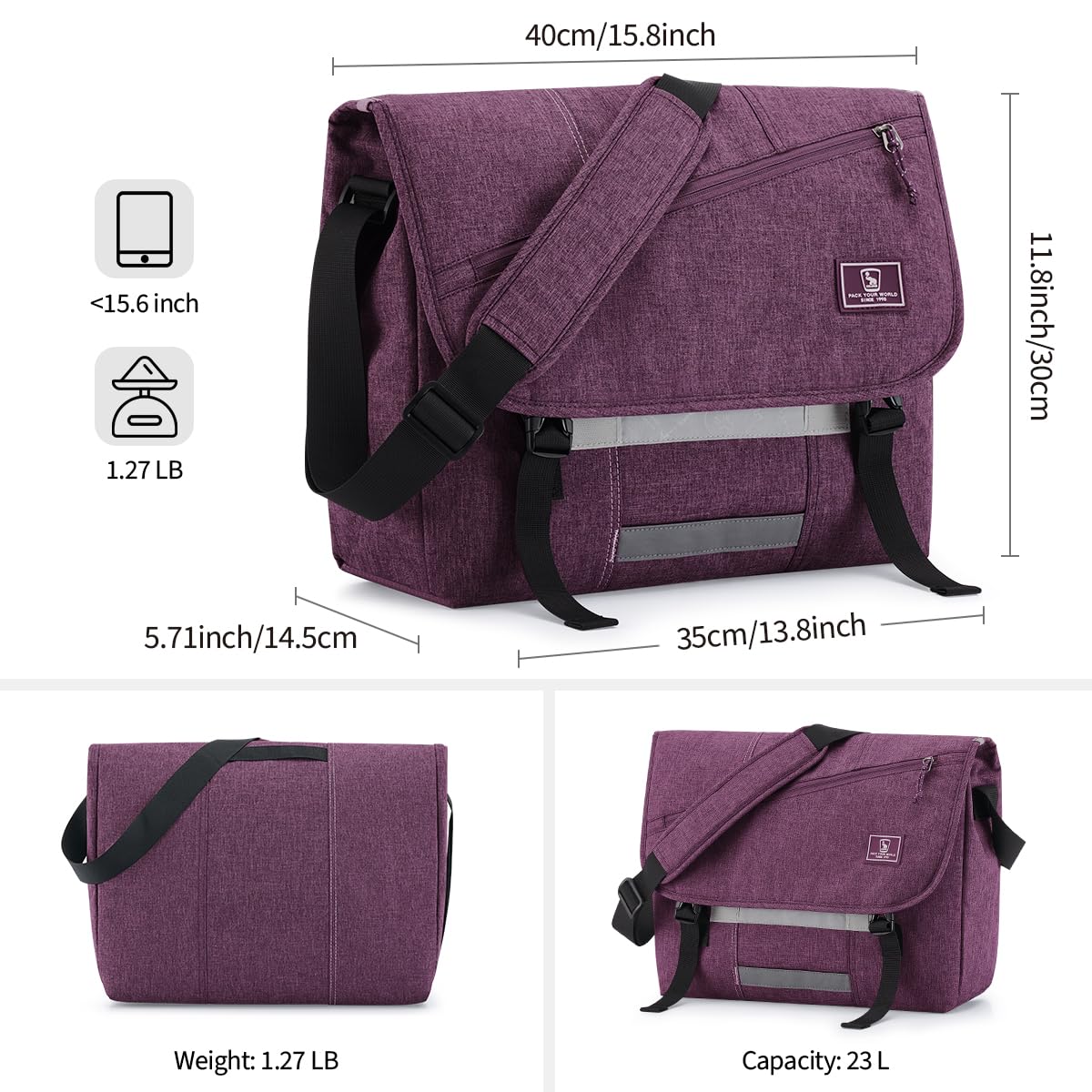 OIWAS Messenger Bag for Women, 15.6 Inch Laptop Crossbody Bags Men Casual Satchel Shoulder Bag College Travel Office Briefcase