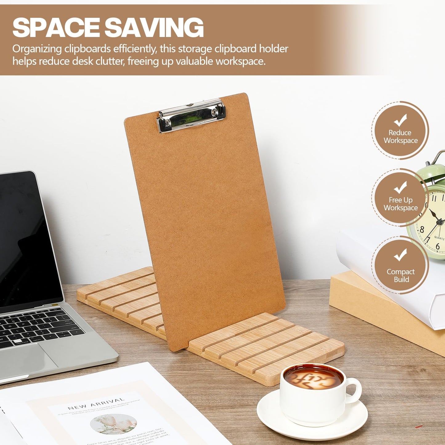 Chunful Bamboo Clipboard Holder 12 Slots Clipboard Organizer 5.9 x 15.7'' Storage Rack Document Typing Paper Stand Menu Display Receipt Holder for Classroom Office School Teacher No Assembly Required