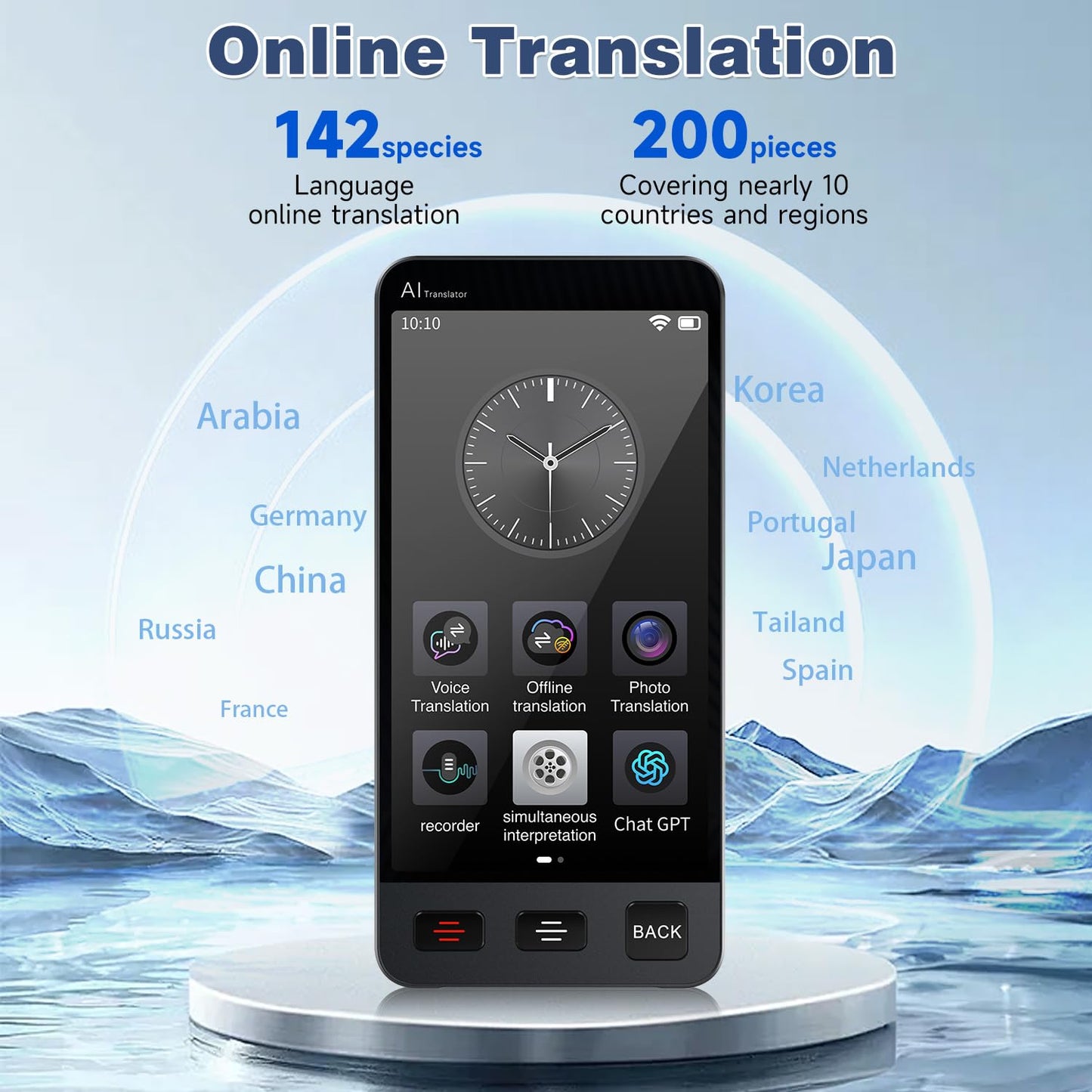 Offline Language AI Translator Device, 142 Languages Two Way Real-Time Voice Translation, ChatGPT Instant Translator, Recording&Photo AI Translation for Business Learning Travel (Black)