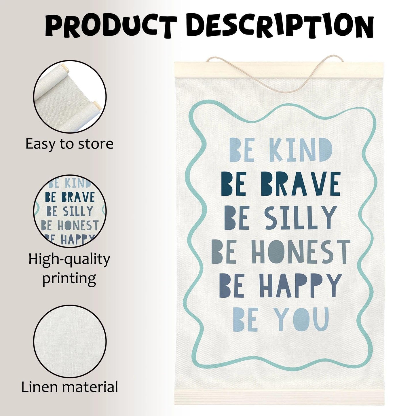 LKETW Kids Positive Affirmations Poster Hanger Frame 12x16 Inch, Be Kind Inspirational Wall Art Posters for Classroom, Motivational Hanging Banner Decor for Kids Nursery Room Bedroom Playroom