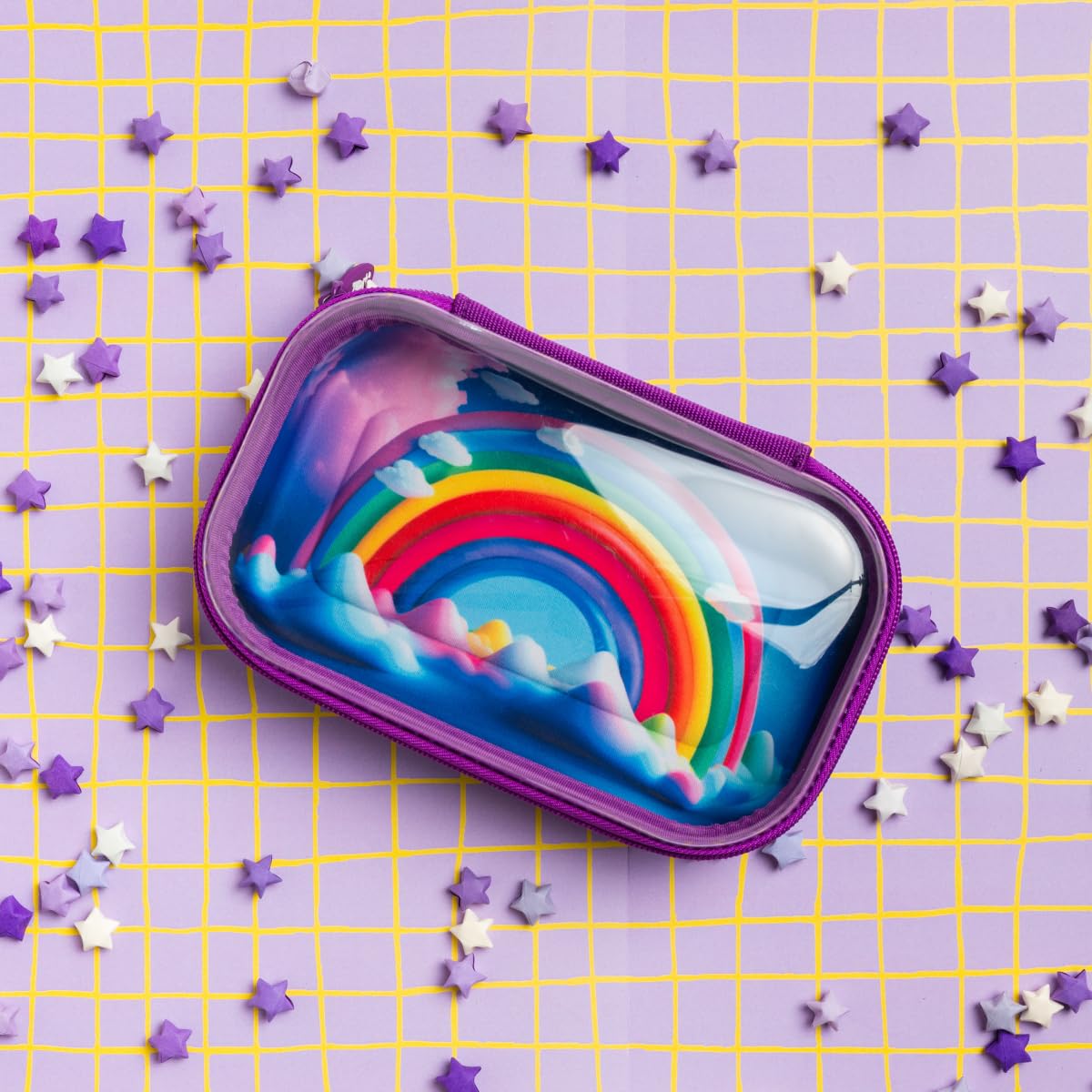 ZIPIT Clear Top Pencil Case for Kids, Durable Pencil Box for School, Large Capacity Stationery Organizer Box, Rainbow