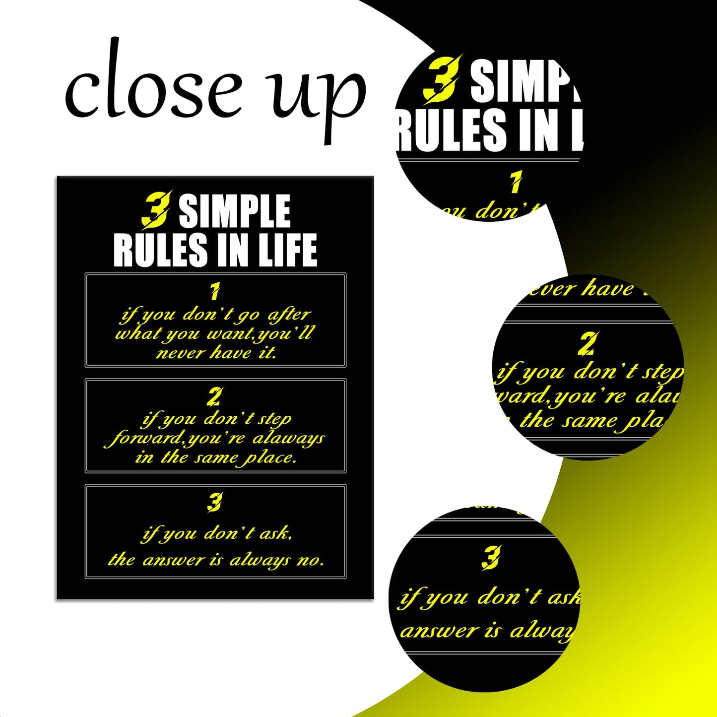 YSPCSUN Inspirational Wall Art for Office Decor 3 Simple Rules in Life Canvas Prints Framed Motivational Posters Success Quotes Artwork for Gym Men Bedroom Living Room 24x18 Inch