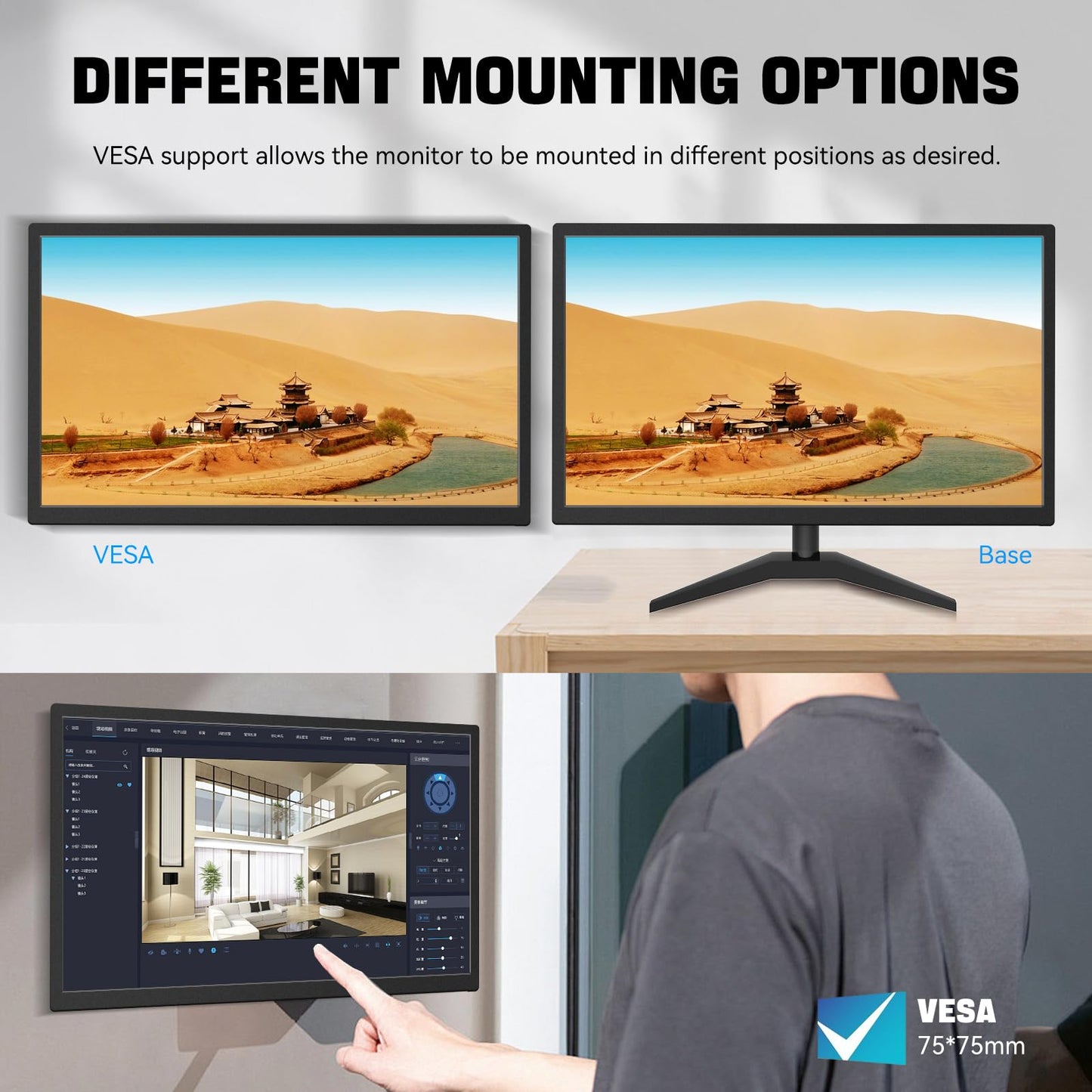 ERCGWOP Touchscreen Monitor 22 Inch FHD 1920x1080P IPS PC Monitor, 10-Point Touch Screen Computer Display with HDMI VGA USB Ports, Built-in Speakers, VESA Mountable