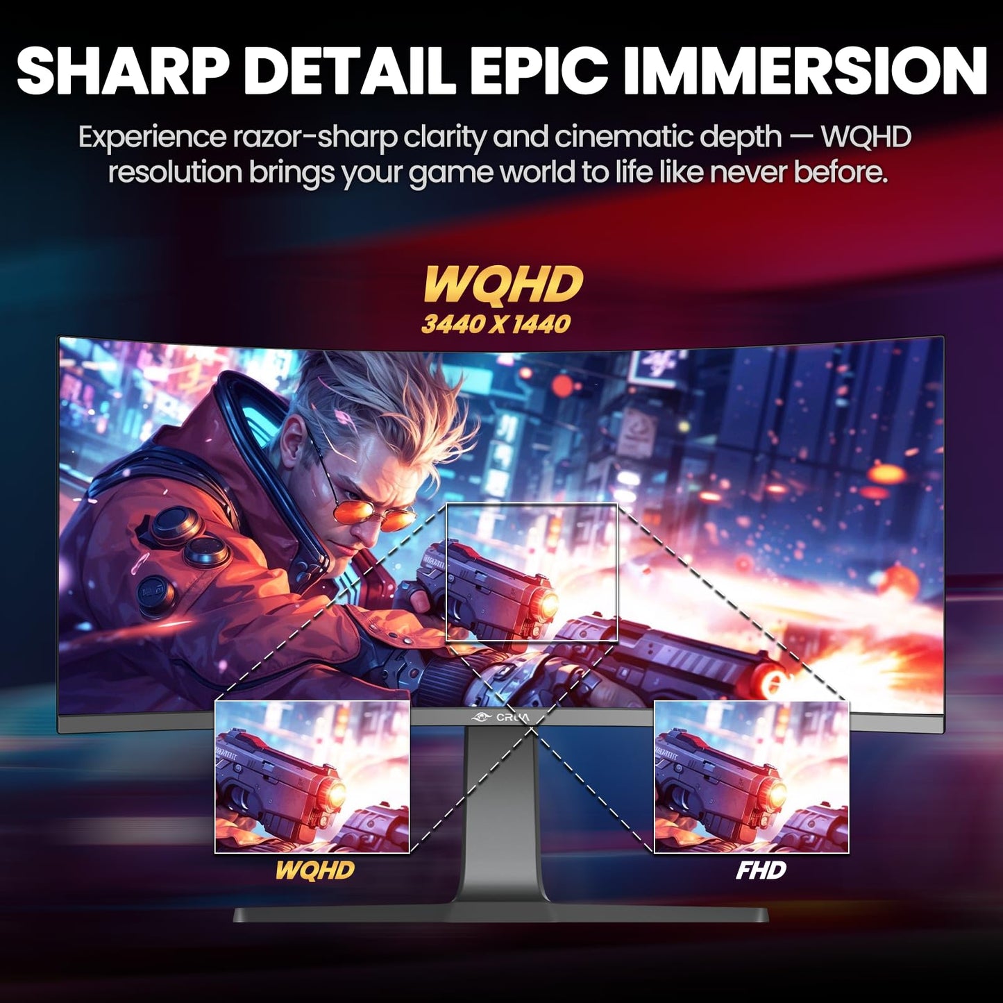 CRUA 34" Curved Gaming Monitor, IPS WQHD(3440x1440P) 120Hz 1900R 21:9 UltraWide PC Display, 130% sRGB, AMD FreeSync, Blue Light Filter, HDMI/DP Ports, Wall Mountable Installs– Black