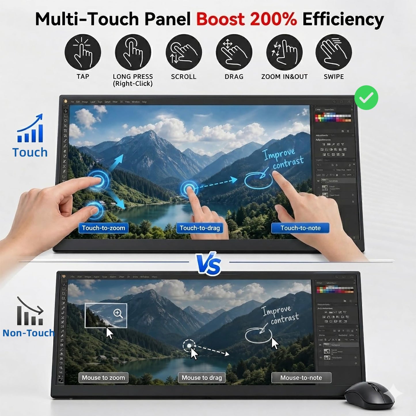 MAGICRVEN Touchscreen Portable Monitor 1080P IPS 15.6'' Touch Screen Monitor for Laptop Touch Screen Extender, USB-C HDMI External Travel Monitor Touch Display with 2-Speaker VESA for Mac PC Phone PS5