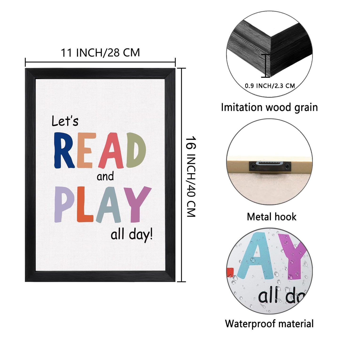 Cute Alphabet Numbers Framed Wall Art Set of 3, Educational ABC Poster Wooden Sign for Baby Girl Kid Boy Toddlers, Neutral Boho Preschool English Letters Nursery Decor for Homeschool Playroom Daycare