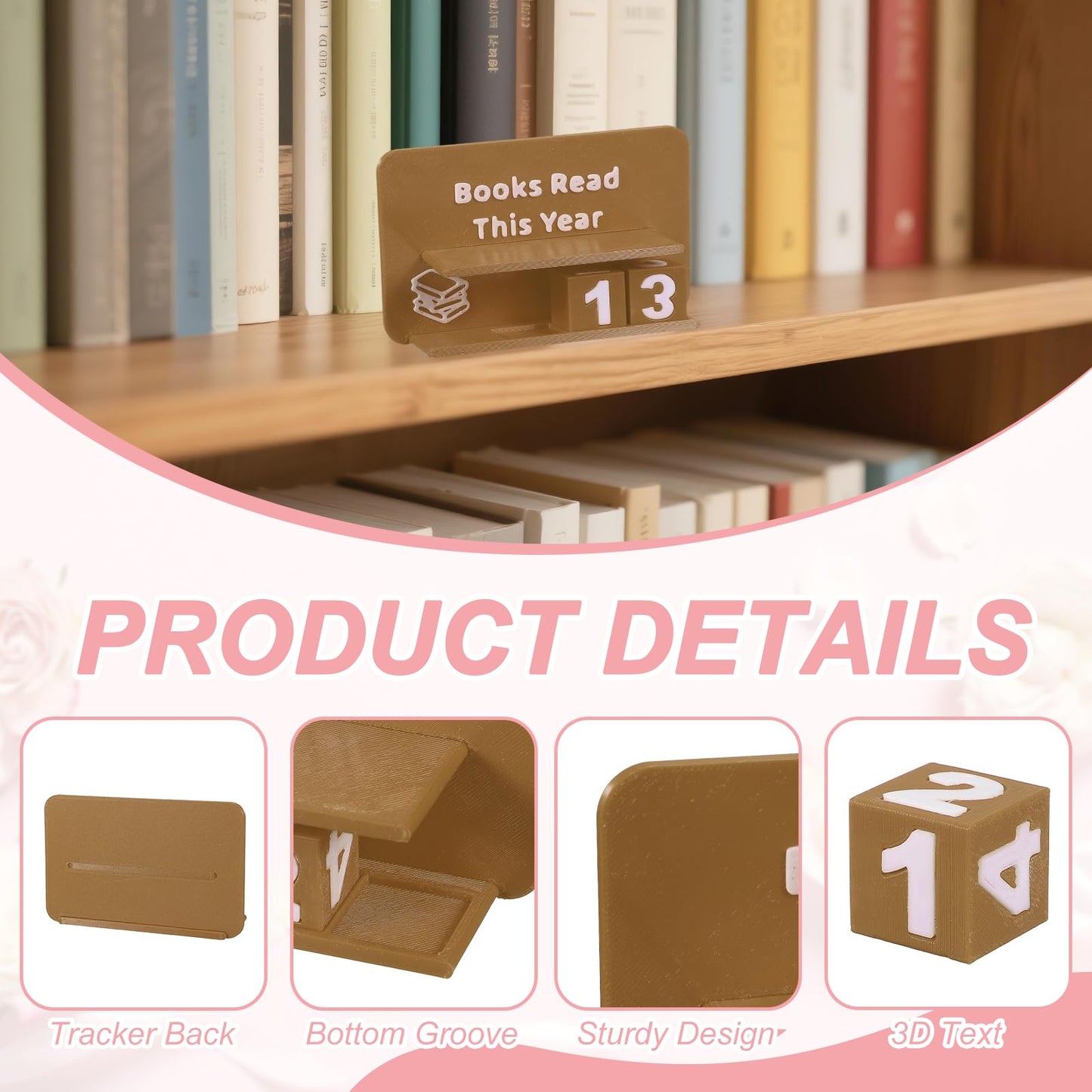 PATIKIL Books Read This Year Tracker, 3D Reading Challenge Counter Sign Library Bookshelf Decor Reading Challenge Number Up to 999 Books Gift for Reader Book Lovers Teachers, Brown