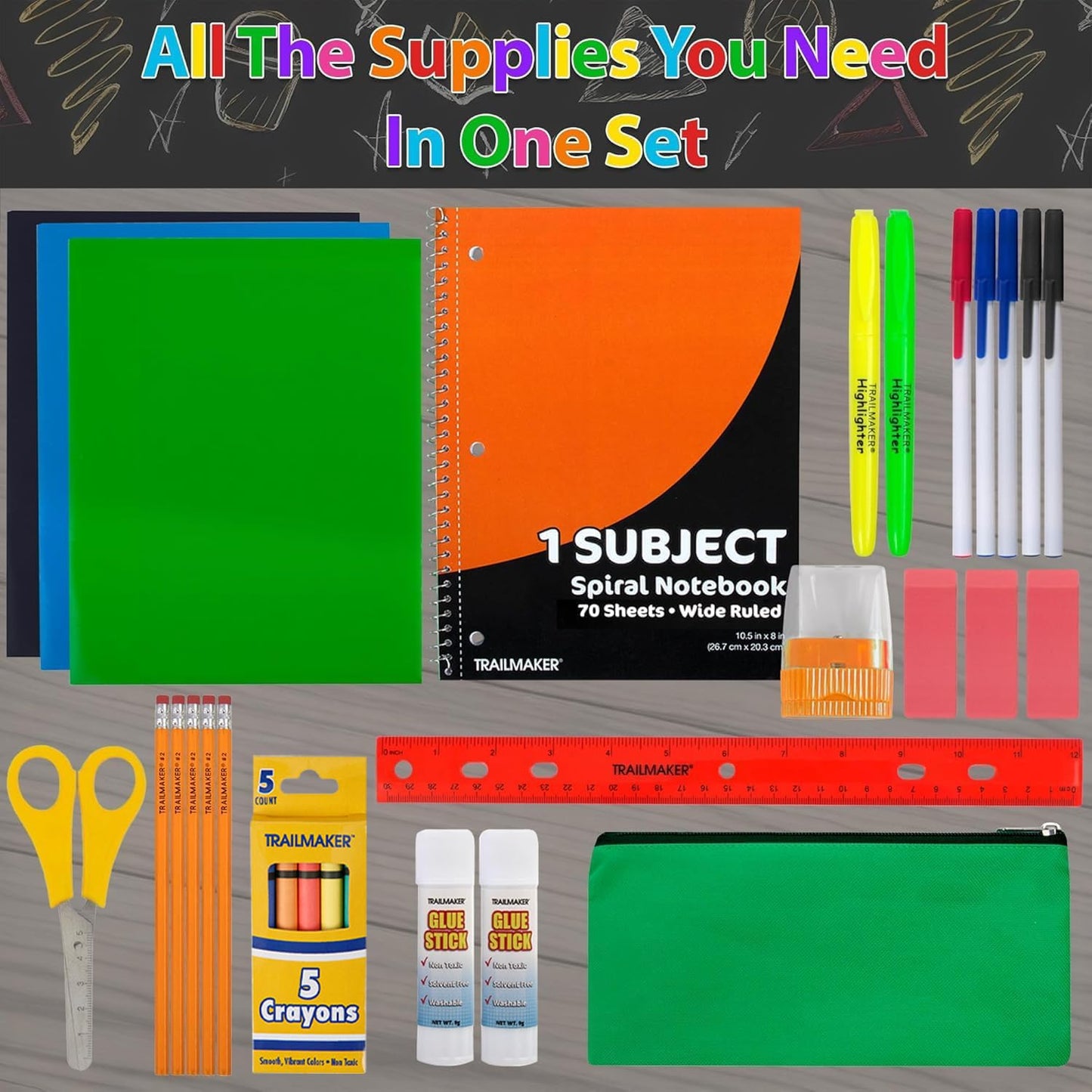 School Supplies Kit for Girls, Boys Back to School Supplies Bundle Pack 30 Piece School Supply Box Set for Kids Kindergarten, Elementary K-8 Includes Notebook, Folders, Pens, Pencils, and More