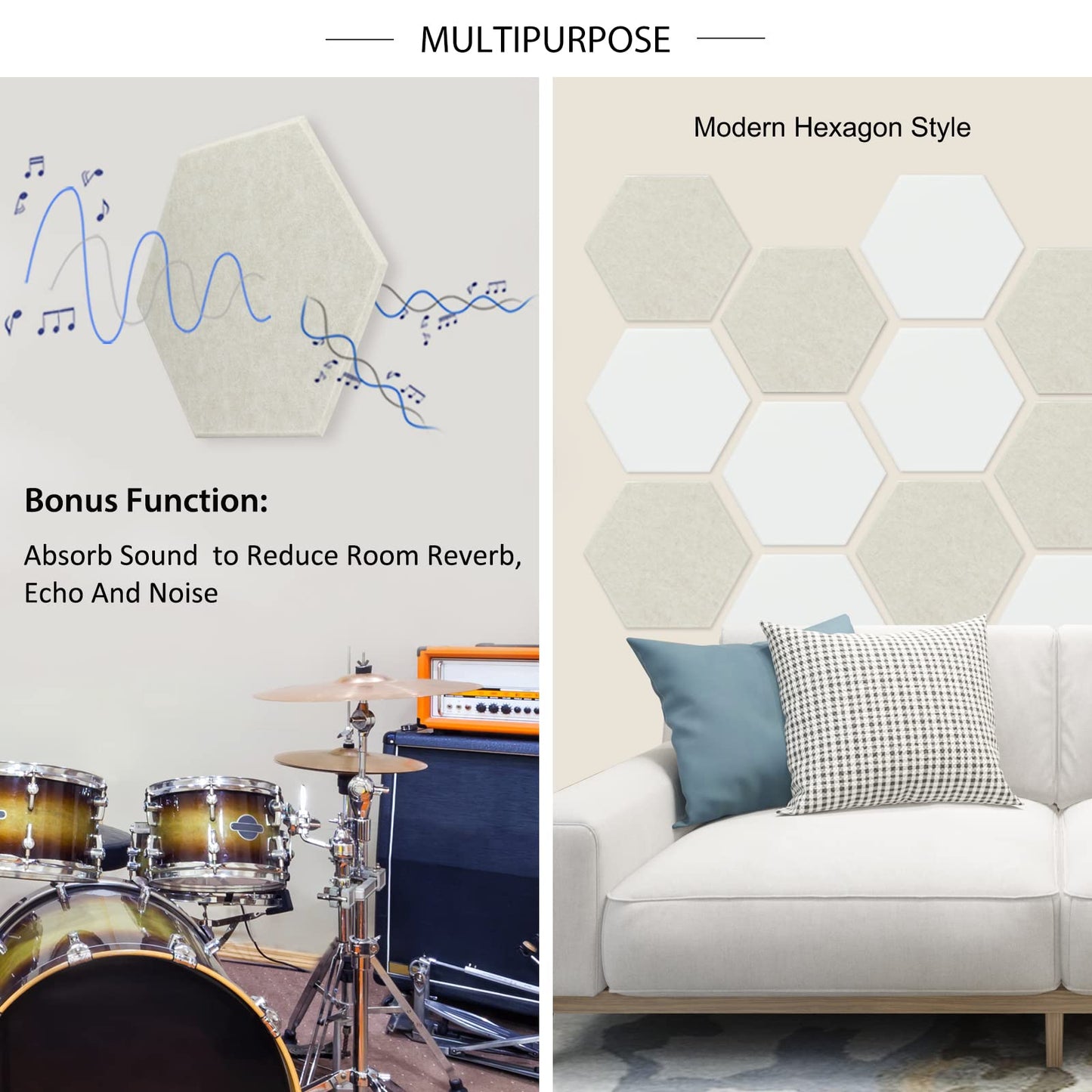 BXI Large Hexagon Felt Bulletin Board - 14.2 X 12.3 X 0.4 Inches 6 Pcs Self-Adhesive Poster Cork Board 30 Push Pins, Pin Tiles Display Vision Board, Photo Picture Panels for Home Office Classroom