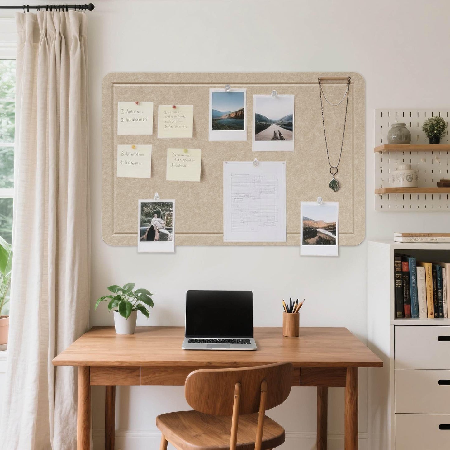 Lightomorrow Large Bulletin Board, 48 x 36 Inches Cork Board Alternative Decorative Felt Pin Board with Safe Removable Adhesives & 20 Push Pins for Home Office Classroom Walls-Khaki