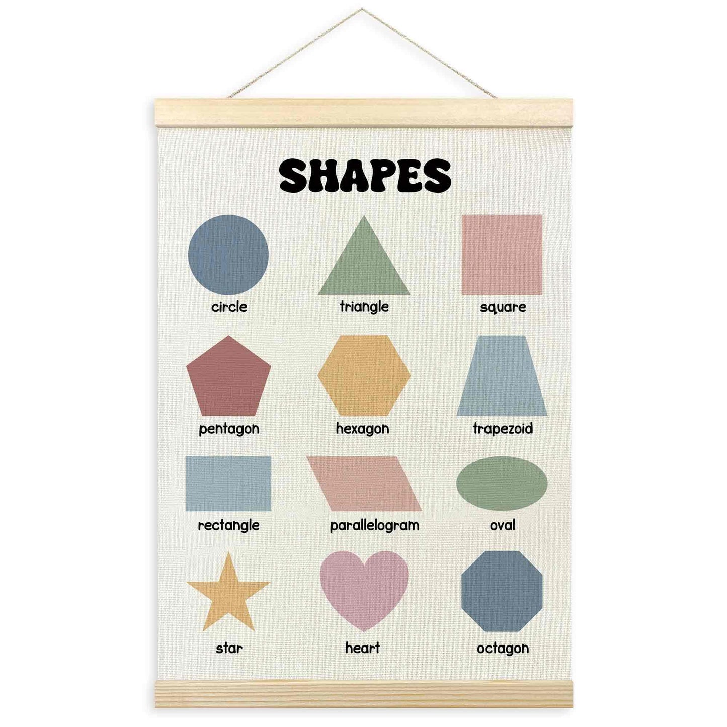 TLESKE Boho Classroom Shapes Chart Poster Hanger Frame, Homeschool Hanging Wall Art Decor for Toddlers Kids Room Nursery Playroom, Preschool Prek Learning Educational Poster Print Banner, 12x16