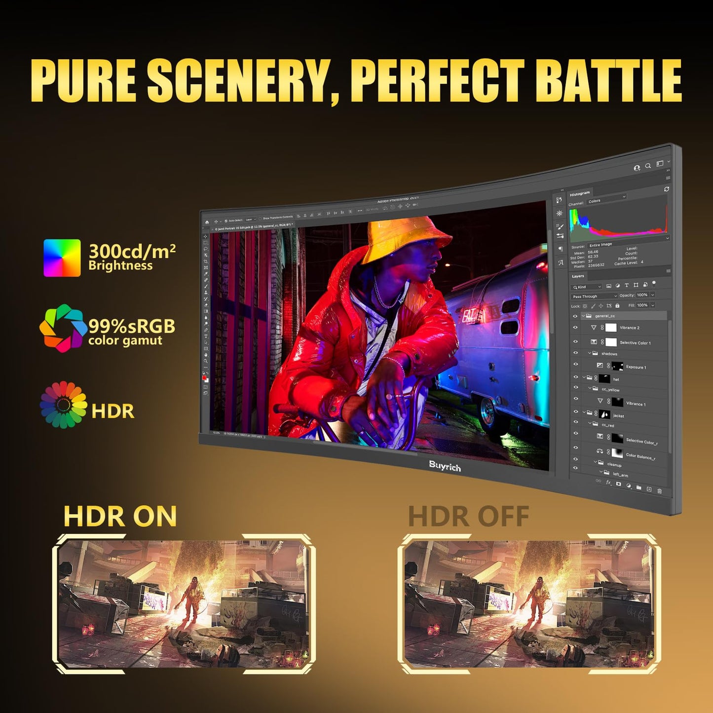 BUYRICH 34 Inch Curved Gaming Monitor, 240Hz Refresh Rate, UWQHD (3440x1440), 1500R, 1ms MPRT, 4000:1 Contrast Ratio, Sturdy Metal Stand, VESA Mountable, for PC Gamer and Immersive Gameplay
