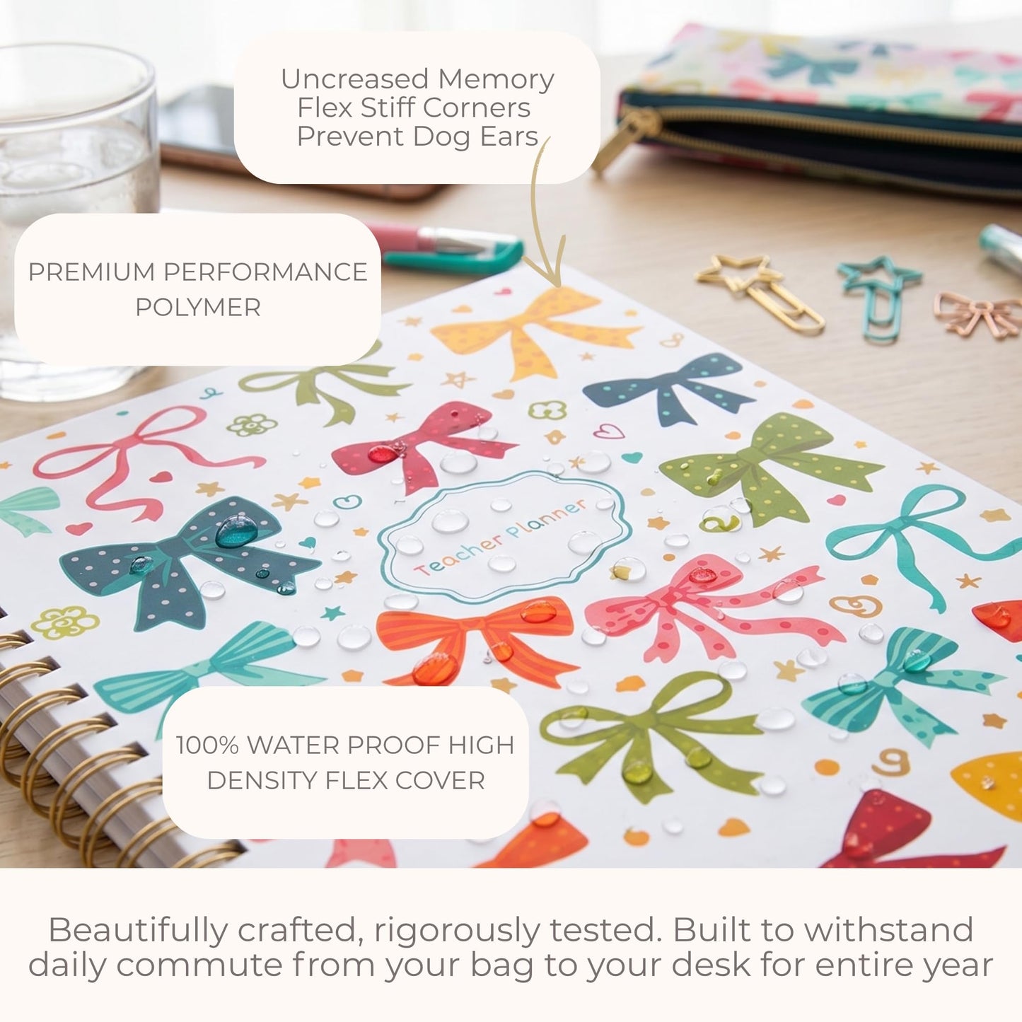 Undated Teacher Planner 8.5 x 11-12 Months & 52 Weeks | Colorful Ribbons Cover | Monthly & Weekly Lesson Plan Book with Stickers, Storage Pocket & Snap-In Bookmark | Classroom Organizer