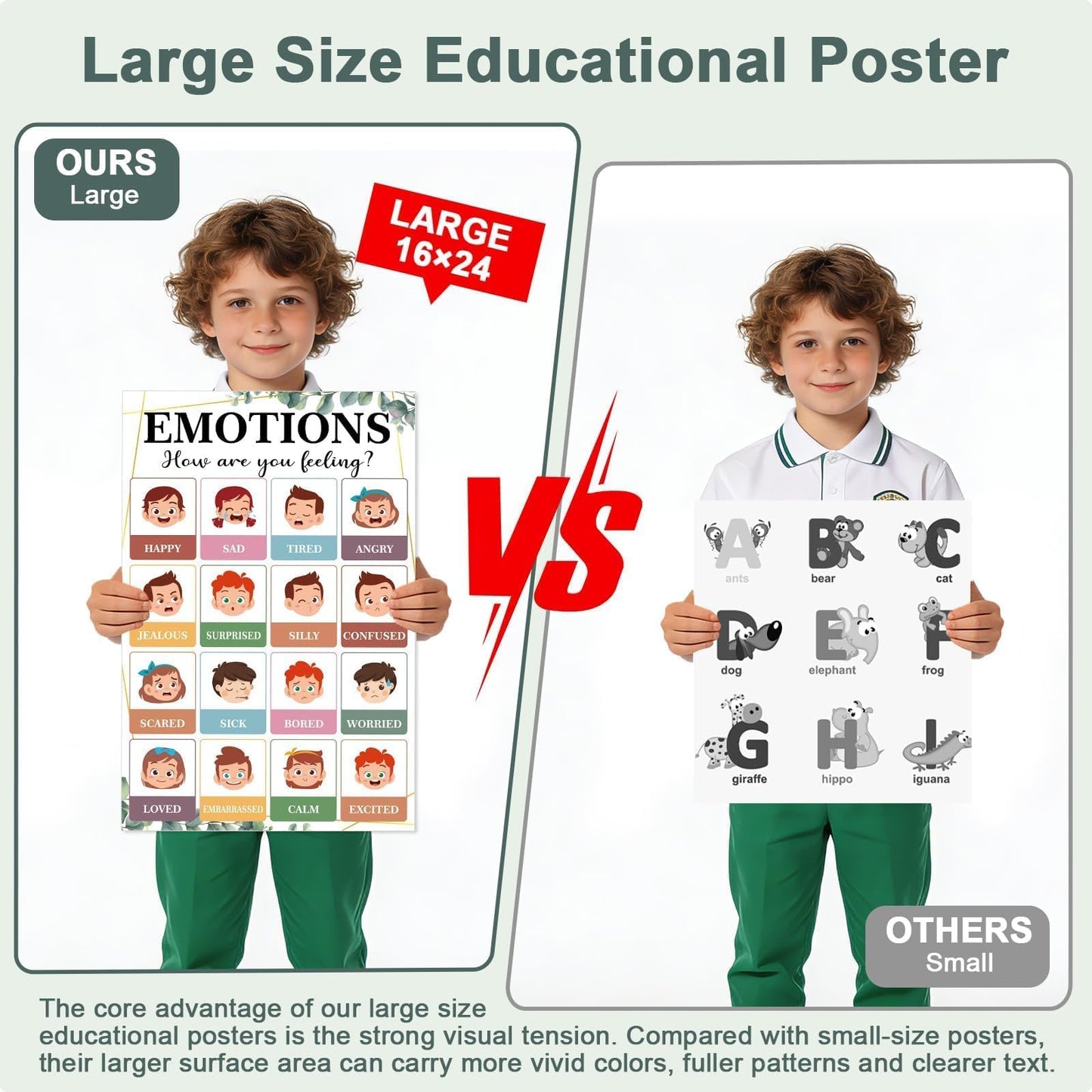 16 Pcs 16”x24” Large Educational Posters for Classroom Decor Educational Posters for Toddlers 1-3 Learning Poster for Boys Girls Ages 3-5 Kindergarten Preschool Classroom Teacher Must Haves Eucalyptus