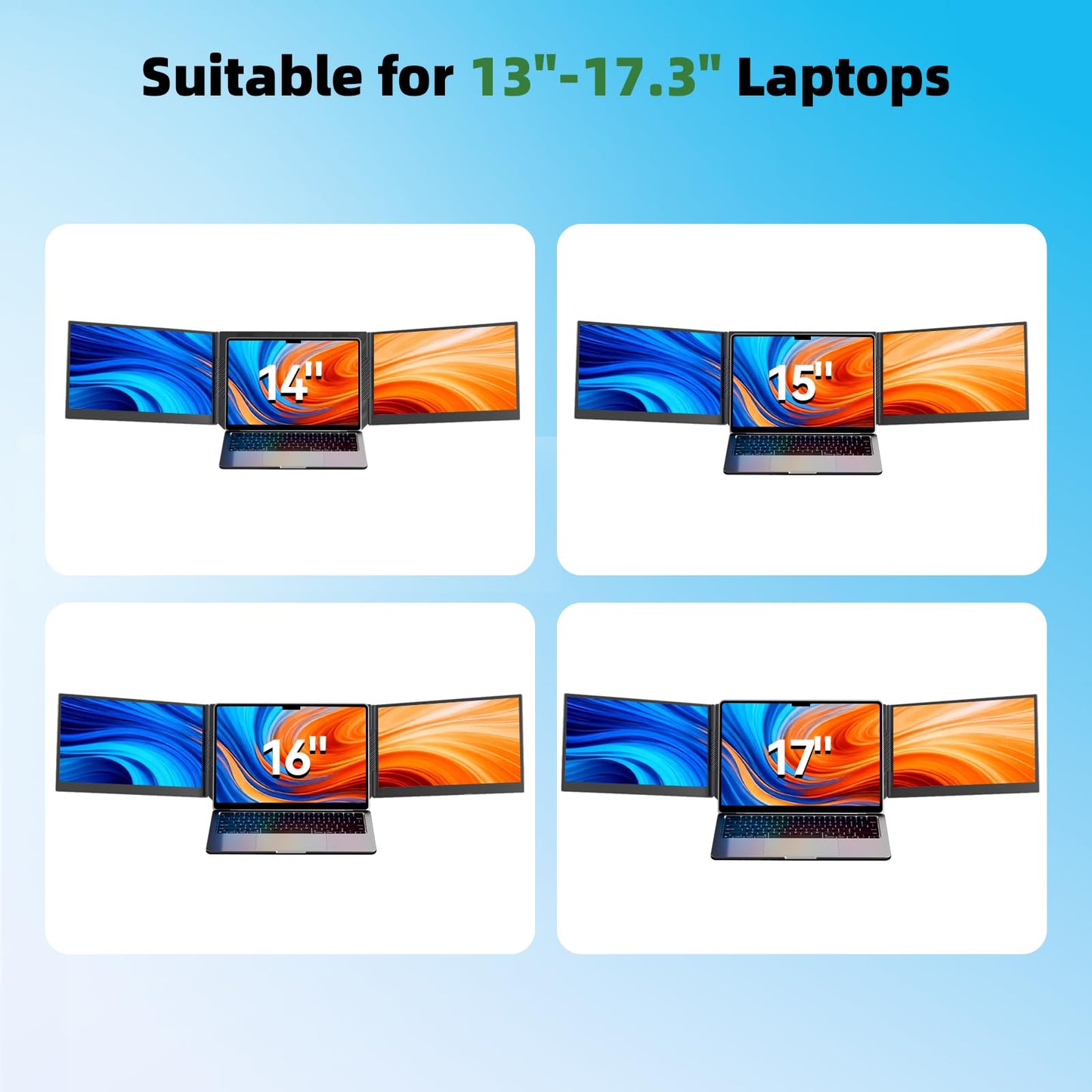 DZVW Laptop Screen Extender 15.6”, IPS Plug&Play Portable Monitor for Laptop, FHD 1080P Triple Monitor Extender, Ultra-Slim Travel Extended Screen for Business Work Study