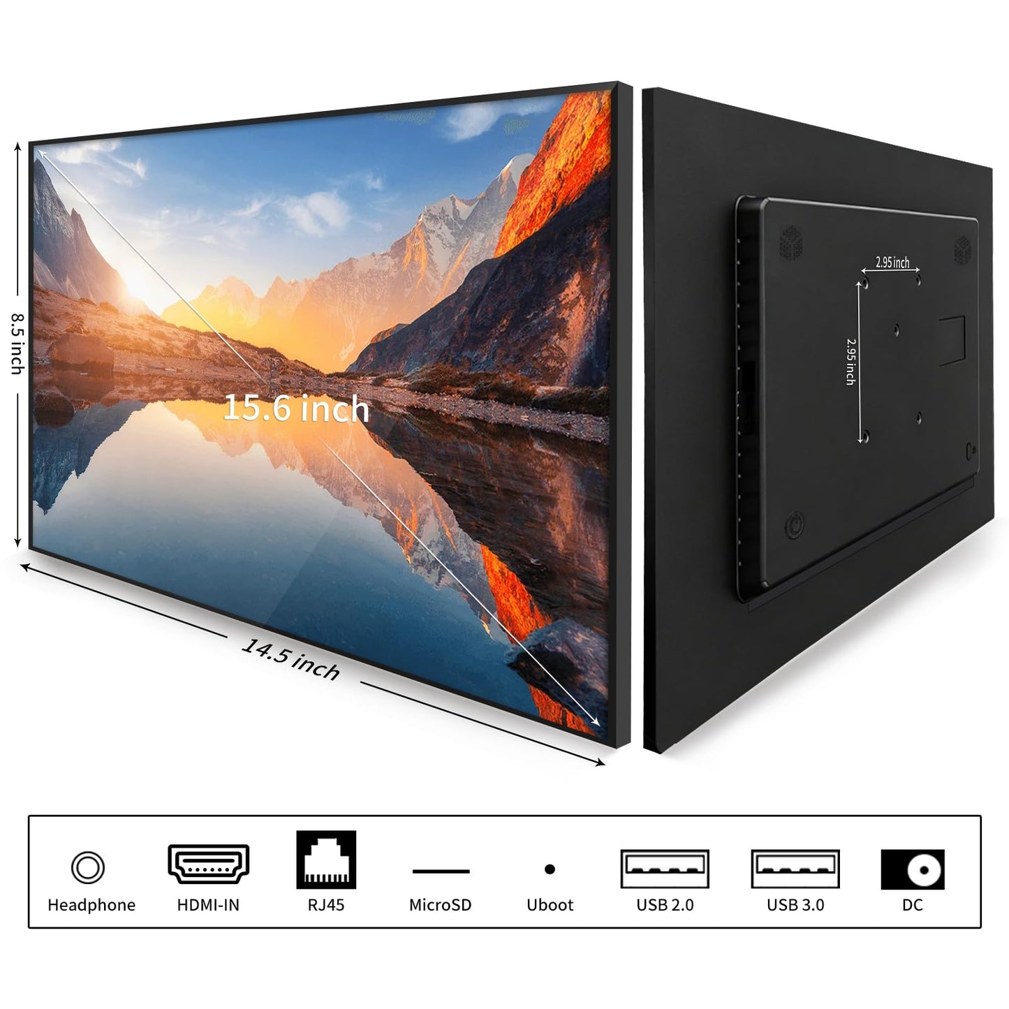 PWR4GTR 15.6" Capacitive Touchscreen Industrial Monitor, Andriod 14 Wall-Mounted Digital Signage Display, Reverse Control Laptop, Wireless Screen Mirroring, Built-in Speakers, USB/HDMI Ports, 4+32GB