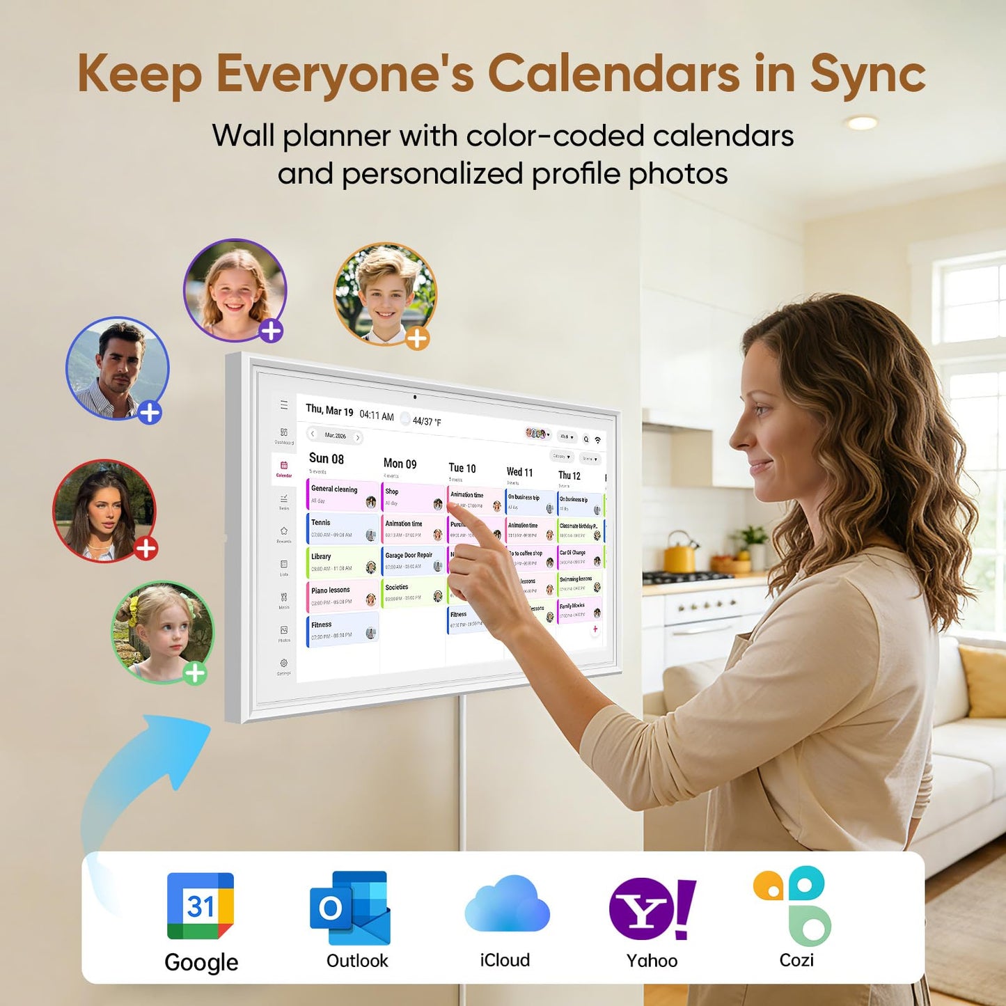 aiprotablet 15.6-inch Digital Calendar Chore Chart, Electronic Wall Planner Smart Calendar Touchscreen for Family Schedules, Meal Planner, Task Rewards, Picture Frame, Wall & Desk Mountable, Great for Organizing Your 2026 Calendar
