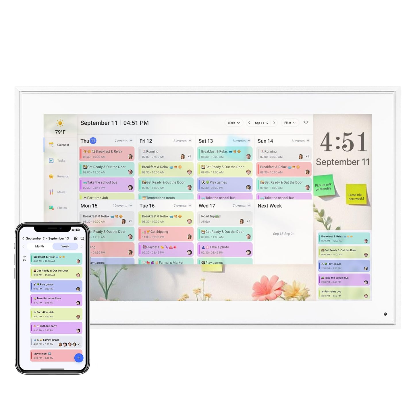 Digital Calendar 15.6 Inch, Electronic Calendar Chore Family Schedules, Smart Weekly and Monthly Planner, 1920 * 1080P IPS Touchscreen Interactive Display - Wall Mount White