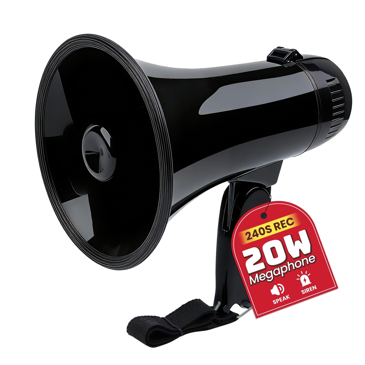 MyMealivos Portable Megaphone Bullhorn 20 Watt Power Megaphone Speaker Voice and Siren/Alarm Modes with Volume Control and Strap (Black)