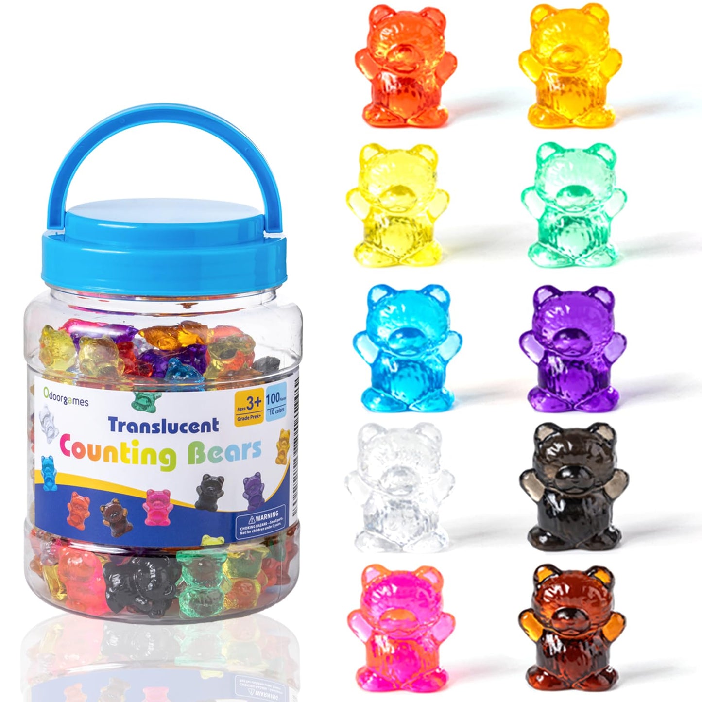 Odoorgames 100 Pcs Translucent Bear Counters - 10 Colors - Kindergarten Classroom & Light Table Manipulatives，36 Pcs Translucent Pebbles, Rainbow Stones,Light Table Manipulatives Preschool
