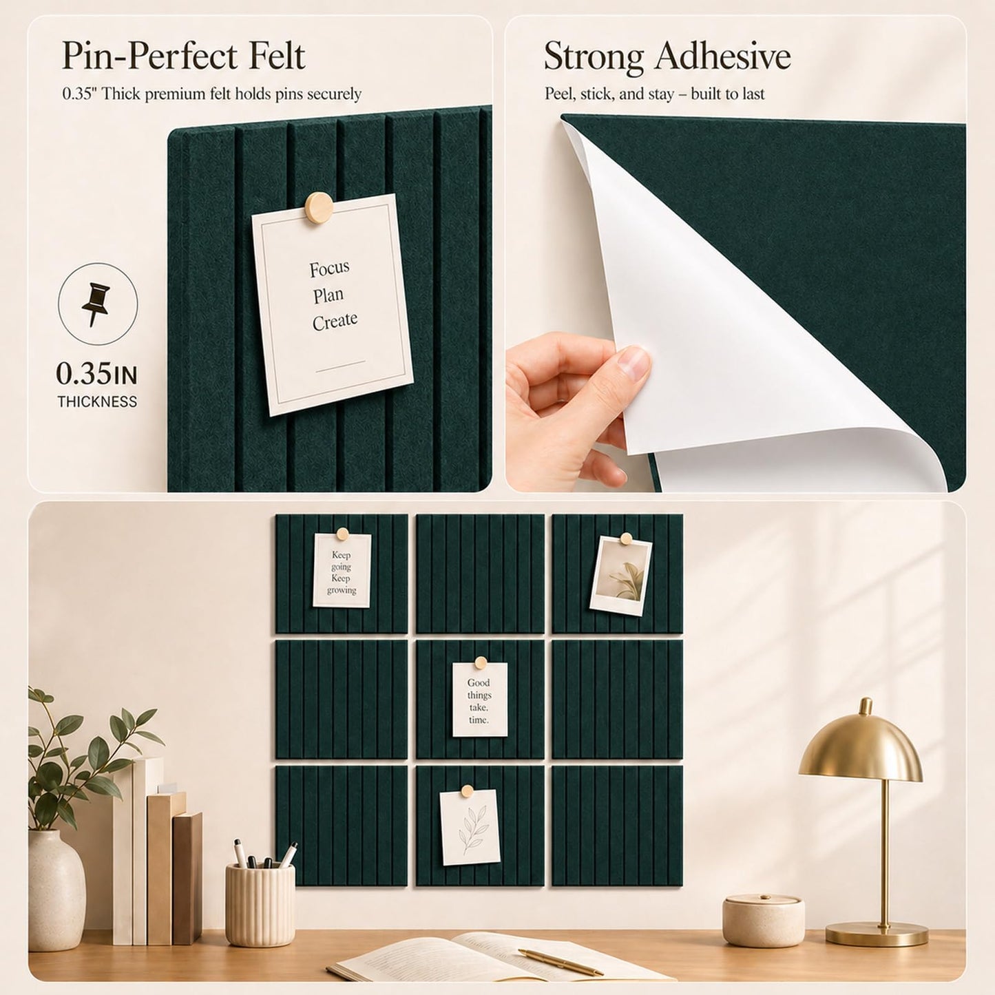 Baysola Stripe Felt Bulletin Board Panels 48 x 36 Inch Self Adhesive Wall Tiles Cork Board Alternative for Office Classroom Photos Notes 12 Pack