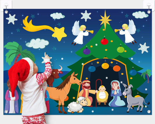 Yexiya Christmas Nativity Scene Felt Story Board Set for Toddlers Children, 3.4 Feet Nativity Crafts for Kids Preschool Sunday School Decorations Reusable Wall Hanging Gift for Boys Girls (Fresh)