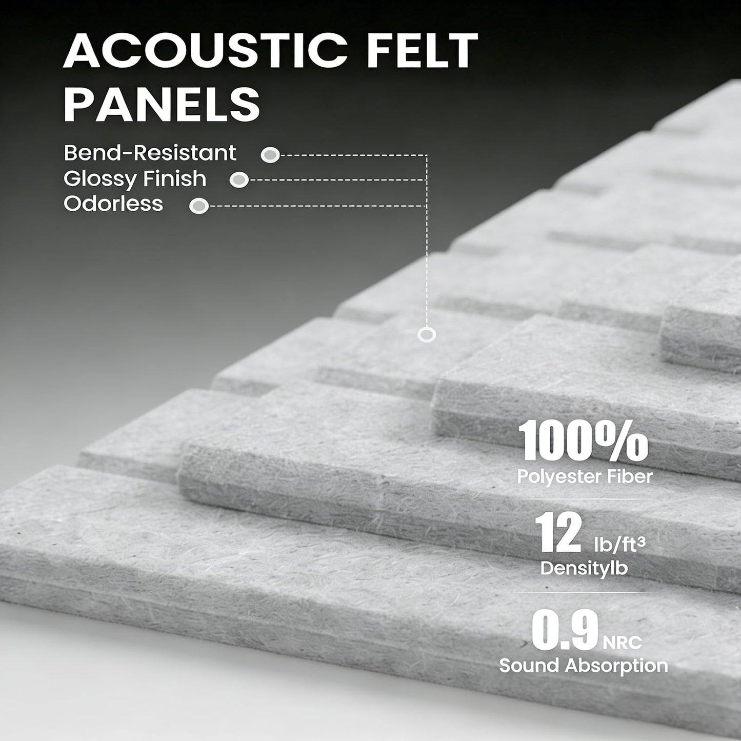 Slat Felt Wall Tiles (12 Pack) - 11.8"x11.8" Self-Adhesive Bulletin Board for Wall, Acoustic Panels for Sound Dampening, Modern Black Pin Board, Home Office Decor (30x30cm)