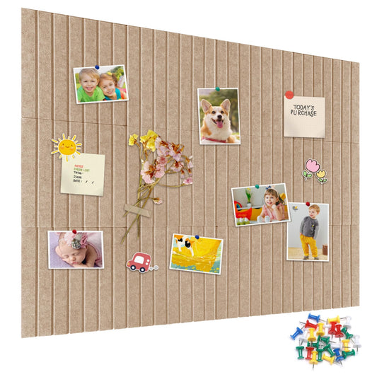 15 Pack Felt Bulletin Board, 35" x 59" Large Oatmeal Pinboard with 30 Push Pins, Felt Pin Board, Self-Adhesive Cork Board Tiles for Home, Office Walls, School Classroom Message Photos Display