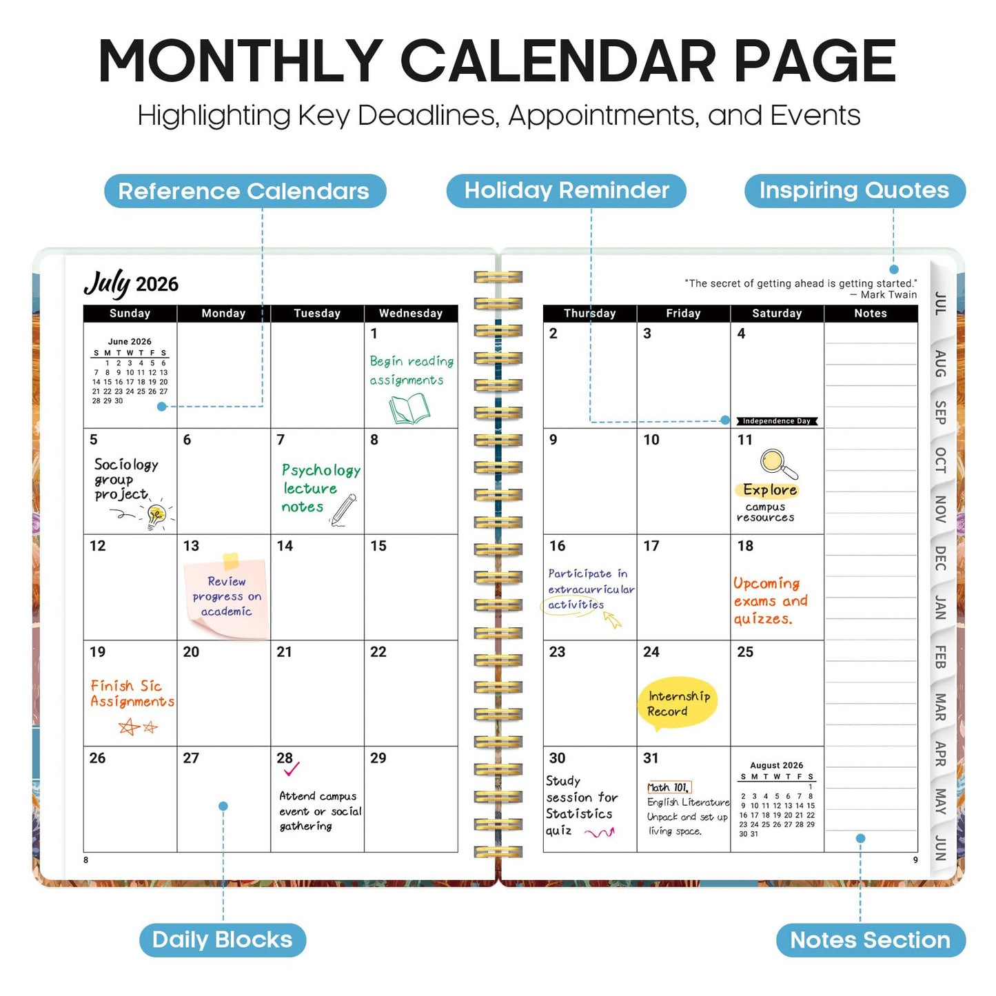 Planner 2026–2027, Weekly & Monthly Academic Organizer for School Year, Jul 2026–Jun 2027, Hardcover Planner with Tabs, Back to School Essential, 6.3" x 8.5", Coastal Van