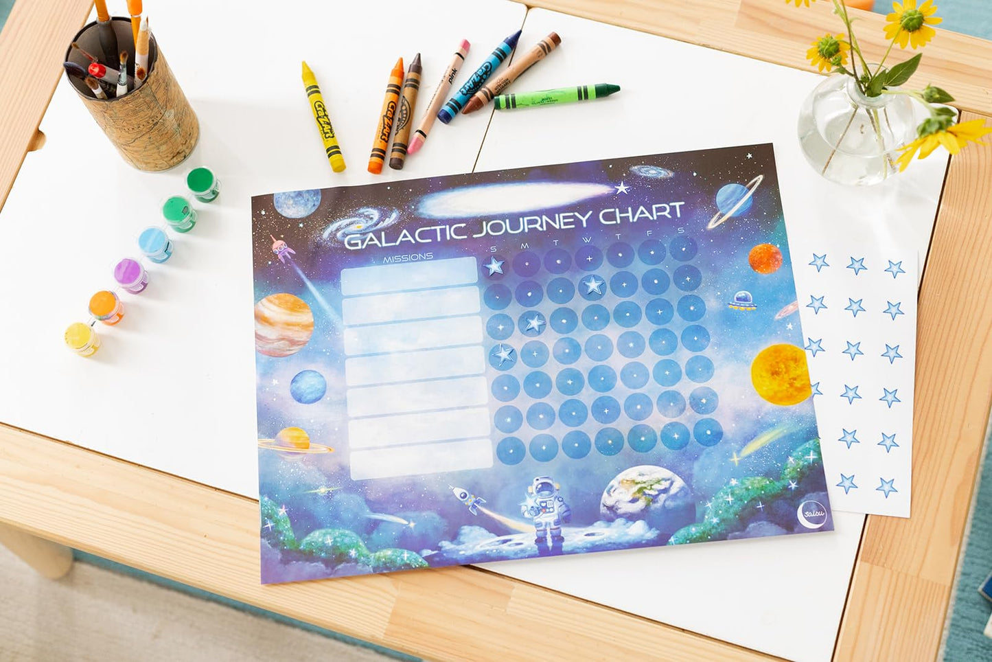 Kids Chore & Routine Reward Chart Set – 3 Space-Themed 7-Day Charts with 147 Stickers – Gentle Behavior & Goal Tracker by Saisu – Ages 3+