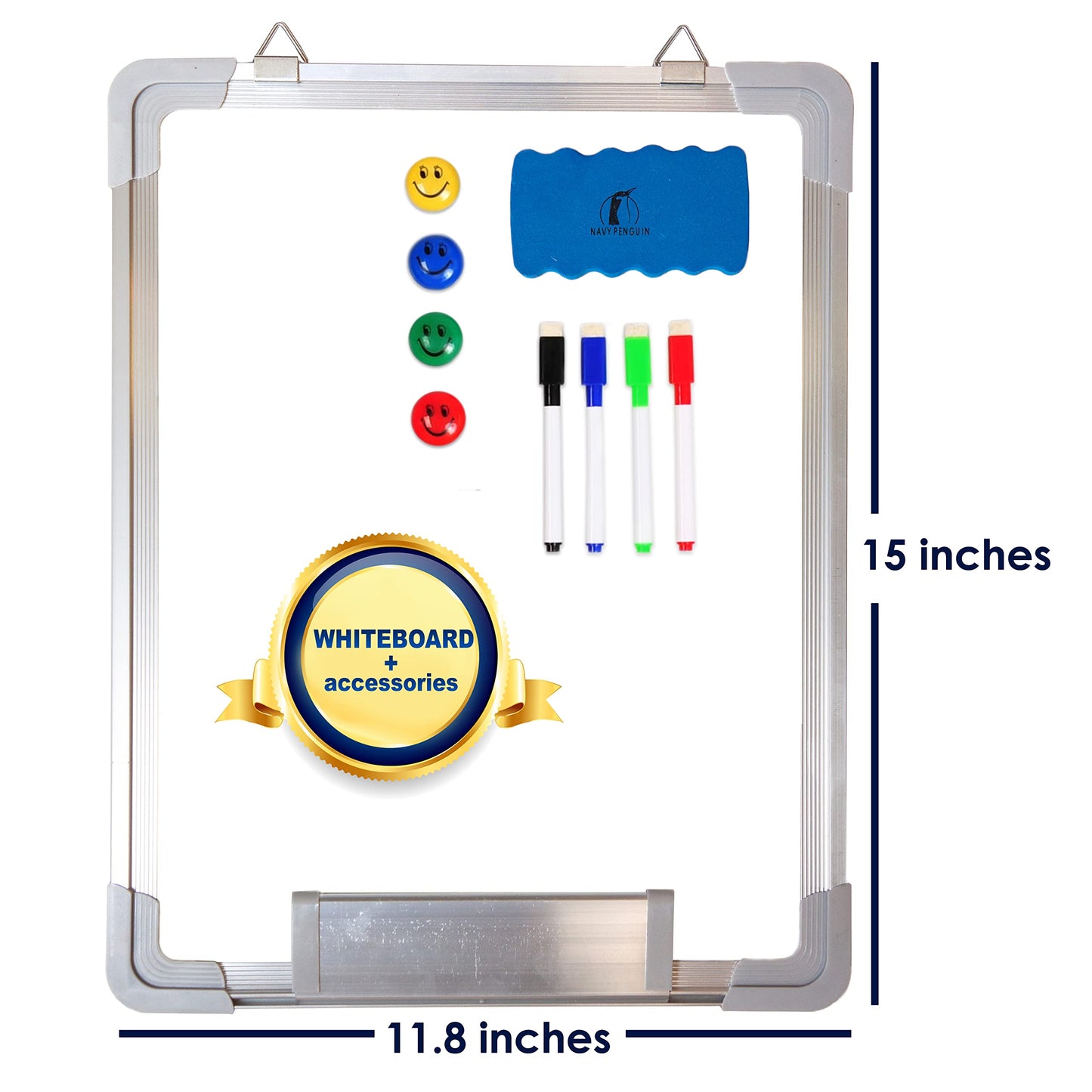 Whiteboard Set - 12 x 15 in Dry Erase Board with 1 Magnetic Dry Eraser, 4 Dry Wipe Markers and 4 Magnets - Small White Board Wall Hanging Marker Board for Home and Office (12x15)