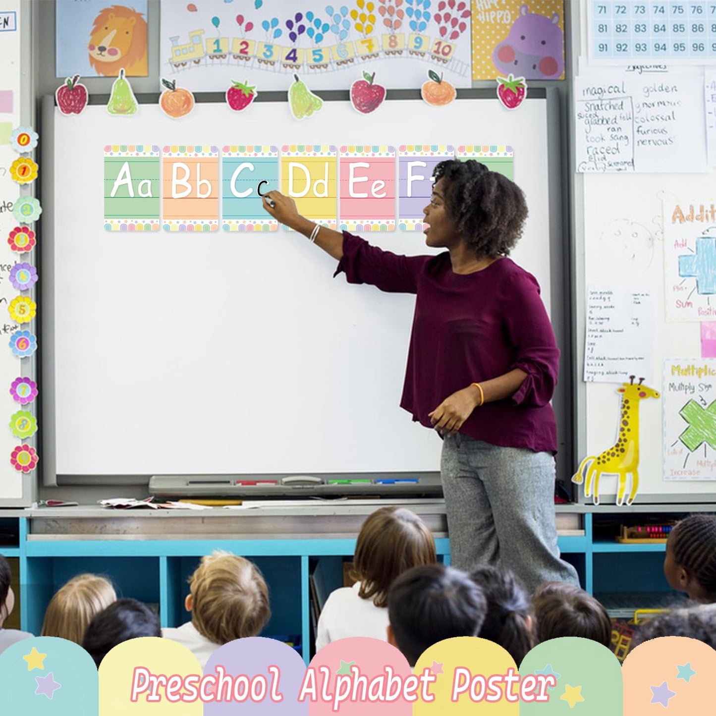 Adduster Bulletin Board Letters - ABC Alphabet Poster Classroom Decorating Set Toddler English Poster Kindergarten Elementary Classroom Nursery Home Wall Decoration（Soft Tones）