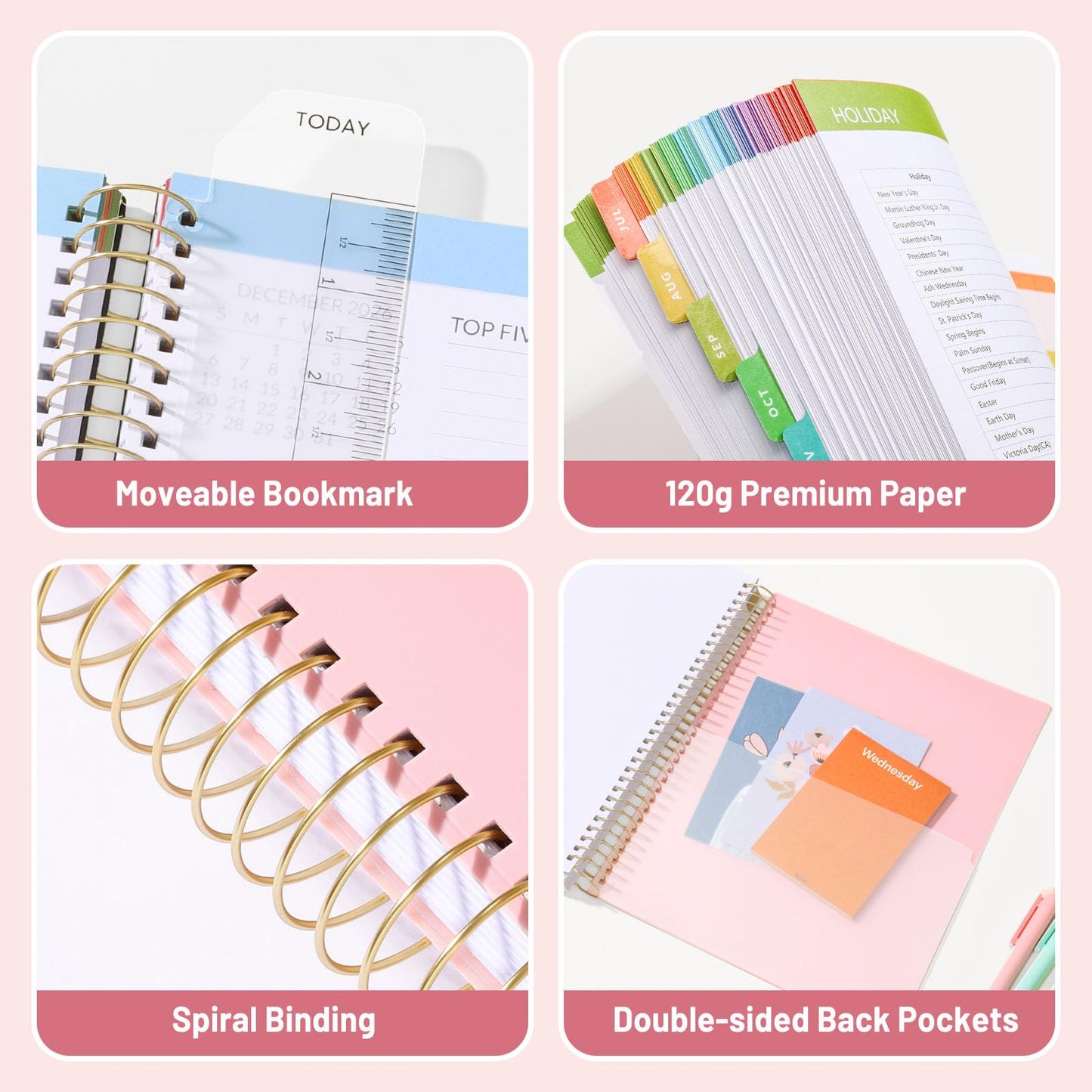 SUNEE Deluxe Teacher Planner 2026-2027, Lesson Planner Book with 7 Periods Jul 2026 - Jun 2027, 8.5" x 11" Daily Weekly and Monthly Organizers with Colorful Tabs, Planning Stickers,120gms Paper, Pink