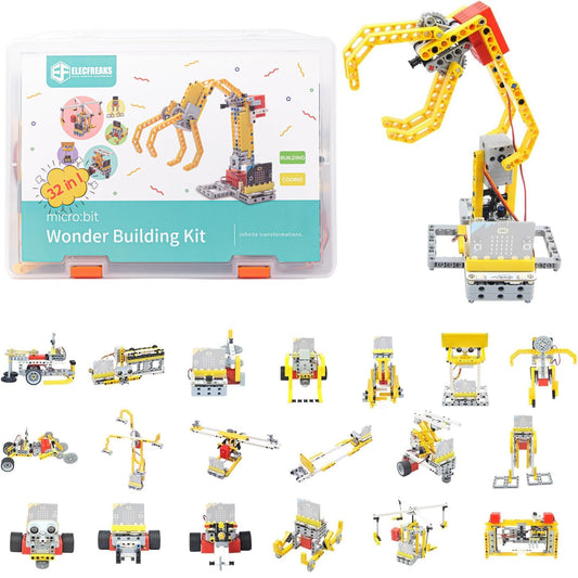 ELECFREAKS microbit 32 in 1 Wonder Sensor Kit, Makecode Programmable Learning Kit with Building Bricks/Sensors/Wukong Expansion Board(Without Micro:bit)