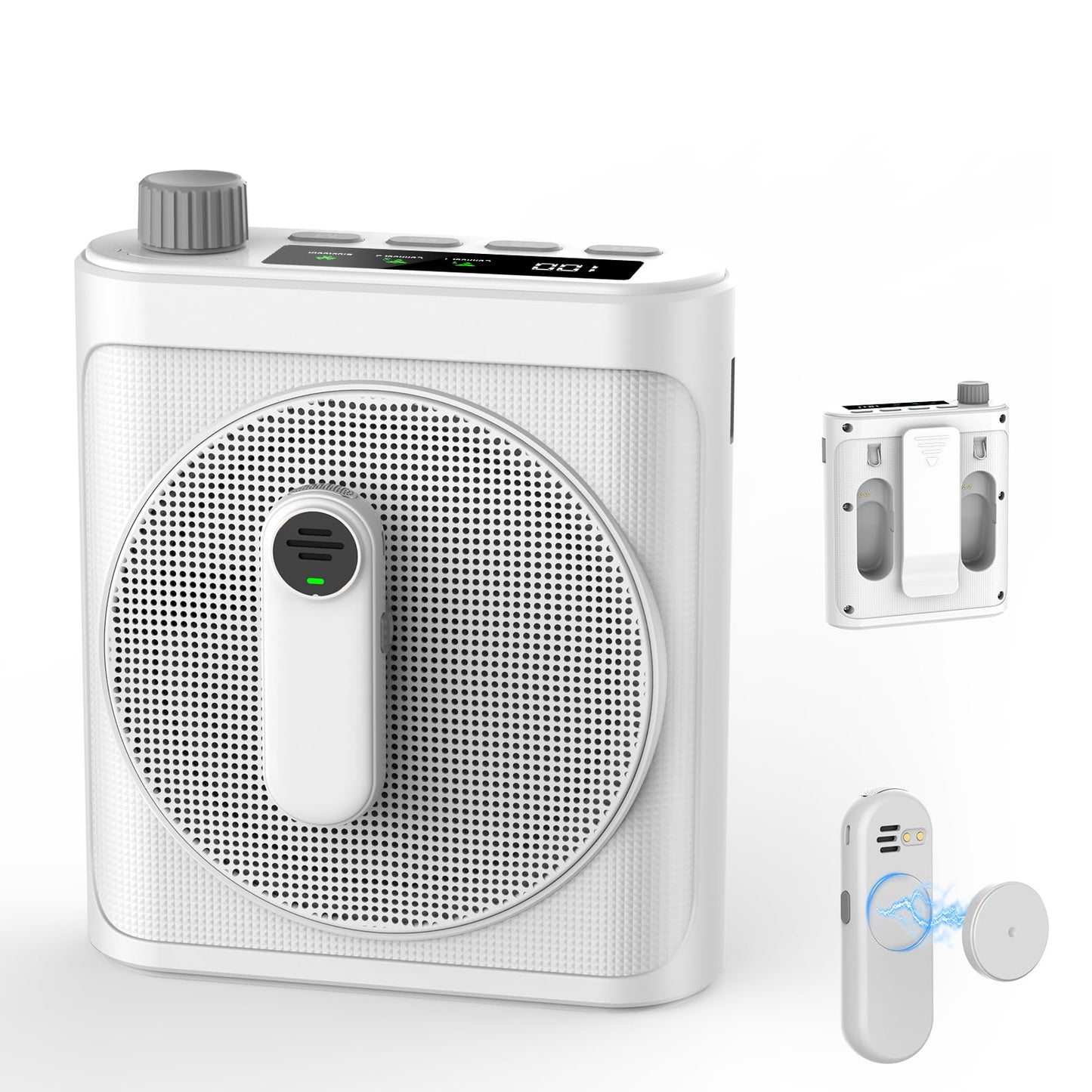 15W Wireless Voice Amplifier with 2 Magnetic Lavalier Mics & Noise Reduction - Bluetooth 5.3 PA System for Teachers, Tour Guide, Yoga - 15H Rechargeable Battery, Waist-Mount Design (White)