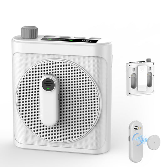 15W Wireless Voice Amplifier with 2 Magnetic Lavalier Mics & Noise Reduction - Bluetooth 5.3 PA System for Teachers, Tour Guide, Yoga - 15H Rechargeable Battery, Waist-Mount Design (White)