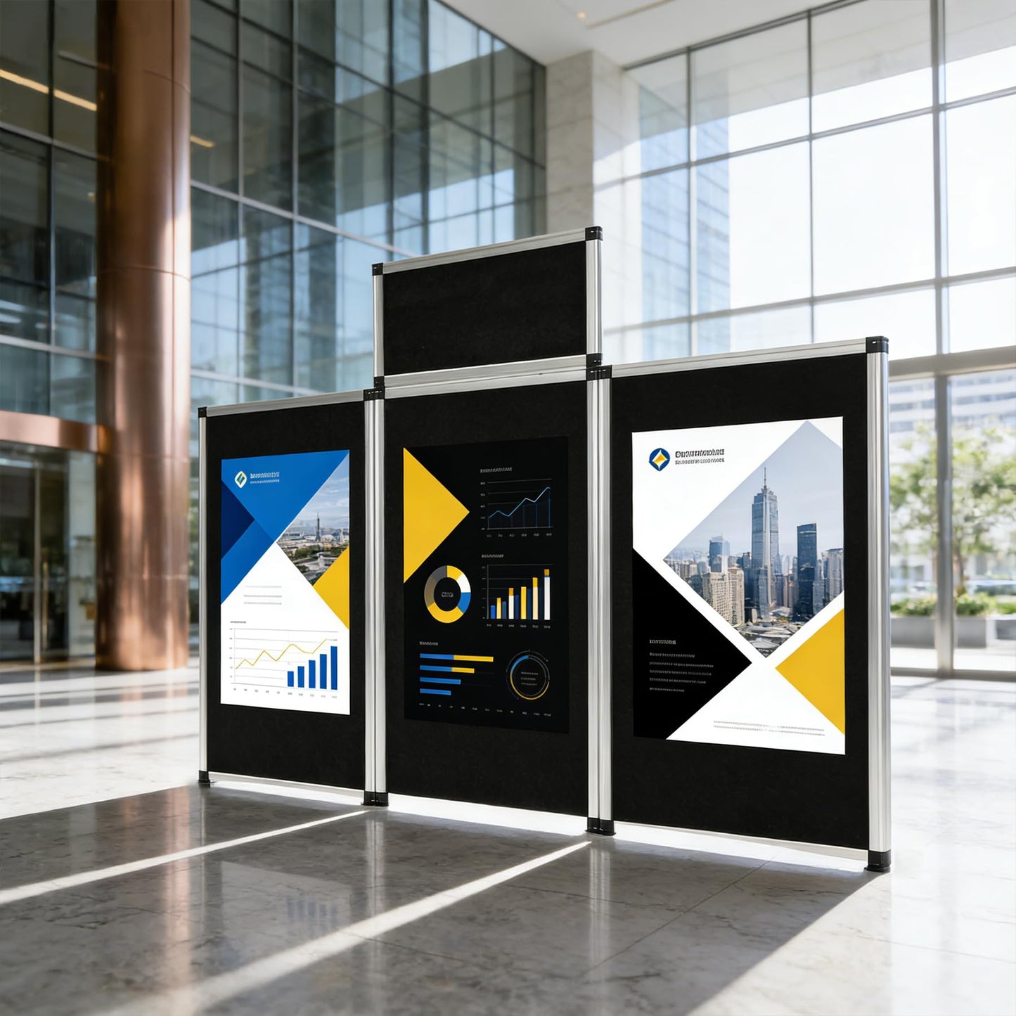LITTLE TREE 3+1 Panel Trade Show Presentation Board, 70.8" x 35.4" Portable Panel Display, Folding 3 Panel Exhibition Boards Double Sided Tabletop Display Black Hook & Loop-Receptive Fabric with Bag
