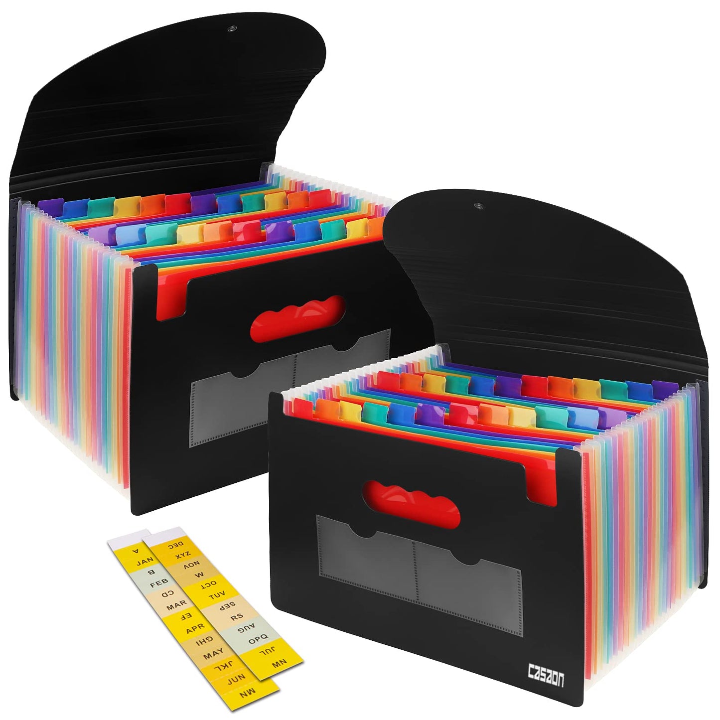 2 Pack Accordian File Organizer, Expanding File Folder 24 Pockets with Expandable Cover A4 Letter Size File Box, Portable Document Organizer - Black