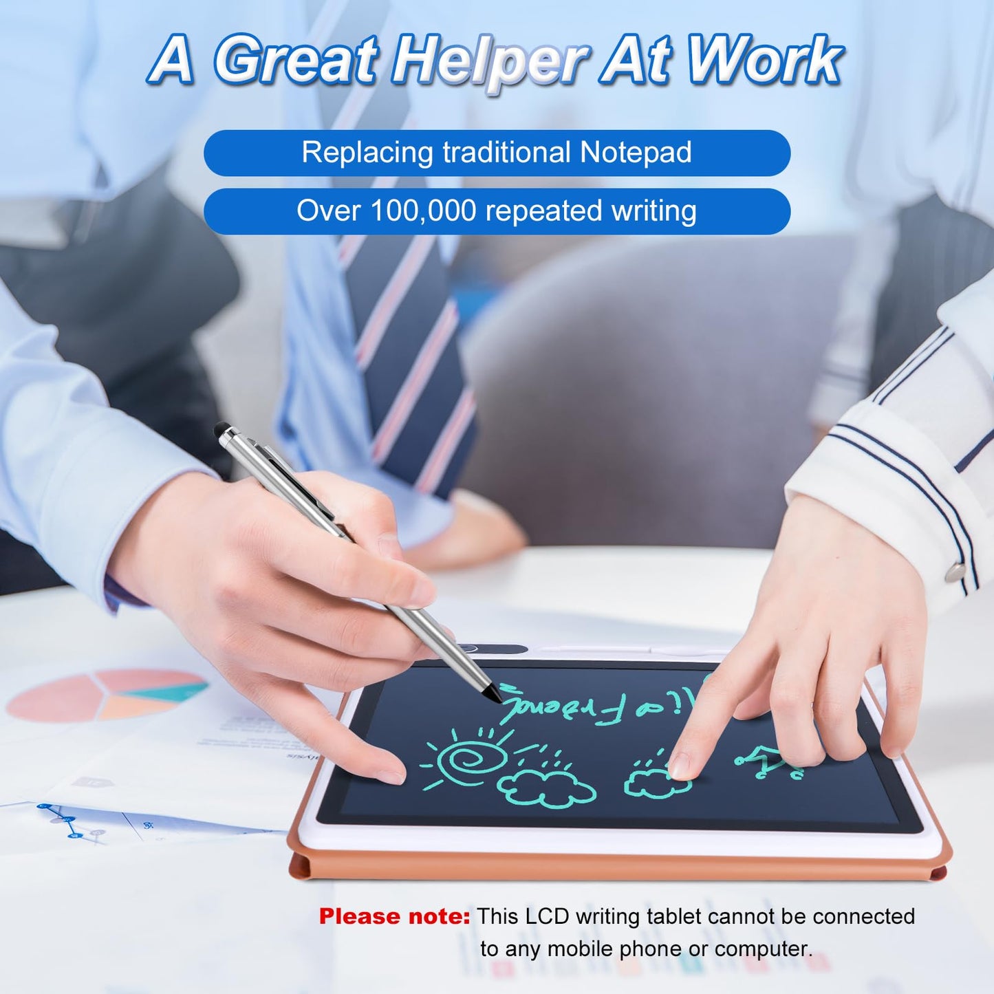 10inch LCD Writing Tablet with PU Protective Cover Electronic Writing Notebook Erasable Drawing Board for Adults at Home Office Work(Brown)