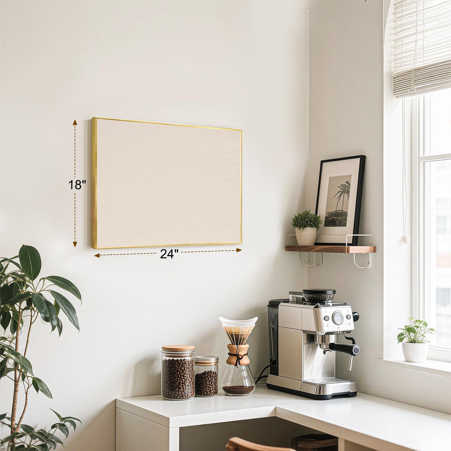 QUEENLINK Linen Bulletin Board 24" x 18", Fabric Pin Board with Gold Aluminum Frame, Decorative Vision Board for Home Office, Bedroom & Dorm Wall Decor, Includes 10 Push Pins, Beige