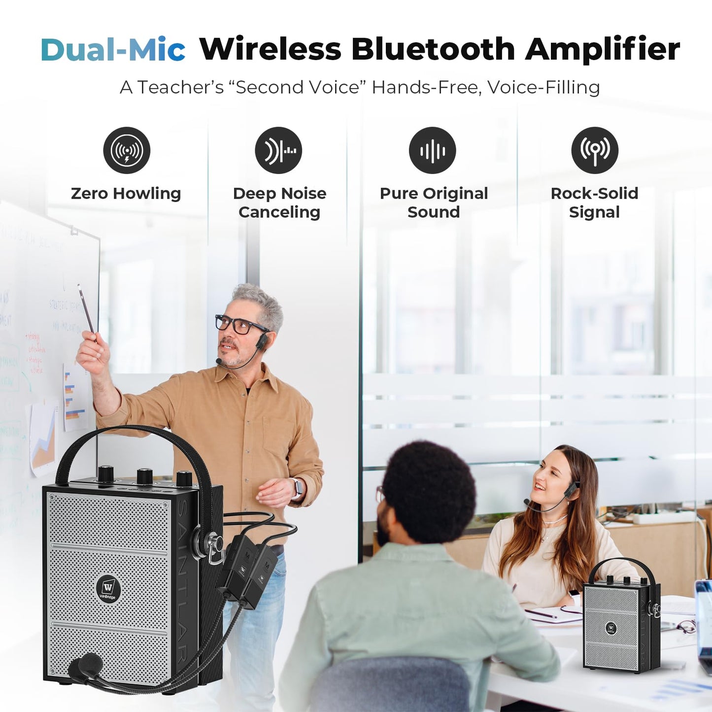 SANMIC 50W Voice Amplifier with 2 Mics,Microphone with Speaker, Portable Sound System with Microphone,Bluetooth Speaker Megaphone for Teachers, Classroom, Outdoor, Events -S98Plus