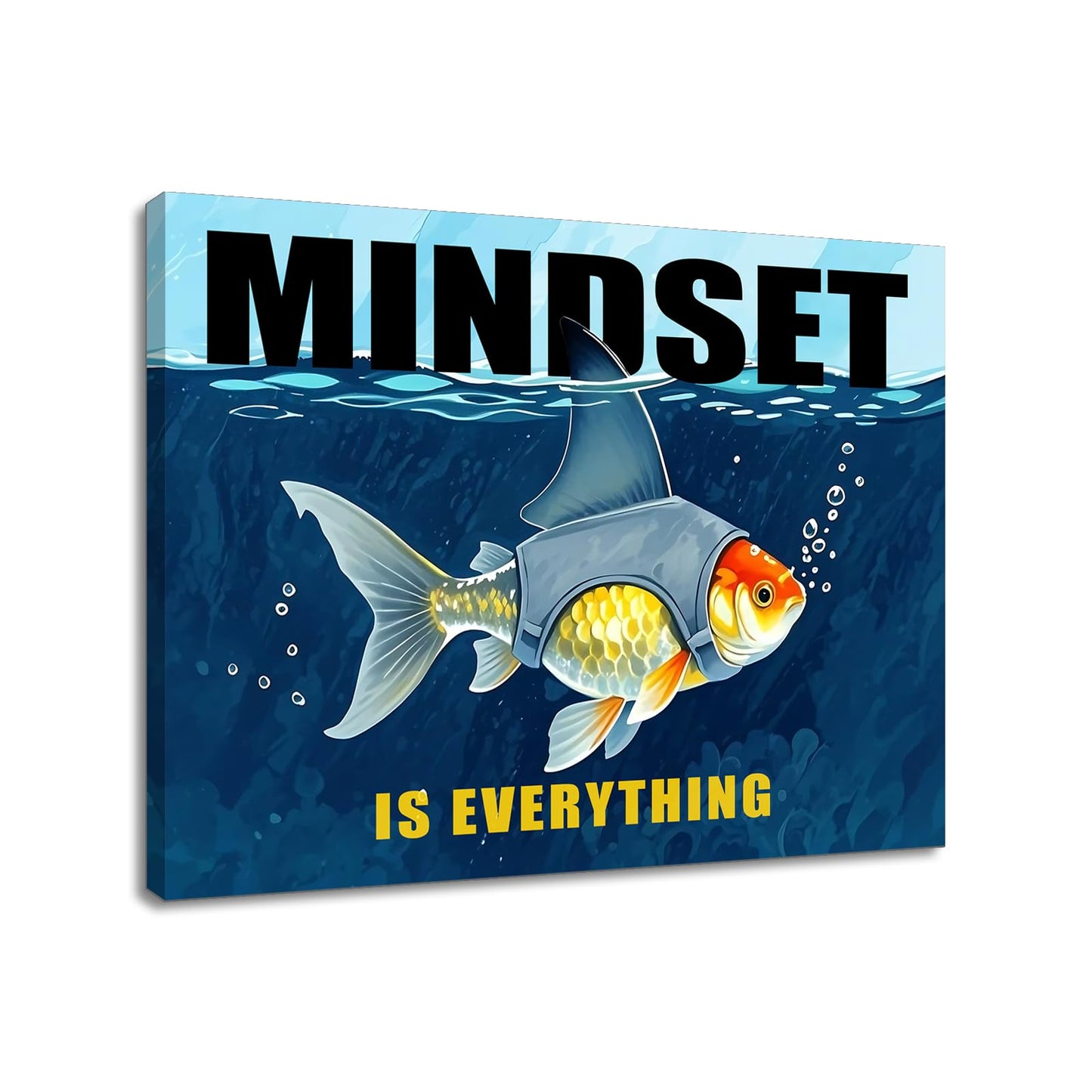 YSPCSUN Inspirational Wall Decor Mindset Is Everything Shark Fin Goldfish Canvas Prints Framed Motivational Posters For Gym Living Room Home Office Growth Mindset Art Professional Gifts 18x24 Inch