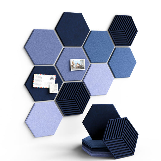 Fluxynara Hexagon Cork Board Alternative for Walls Decor-10-Pack Felt Bulletin Board Tiles,with 30 Pushpins,50 Adhesive Tabs for Office,Classrooms & Home Pin Board Felt Board-Denim Mist